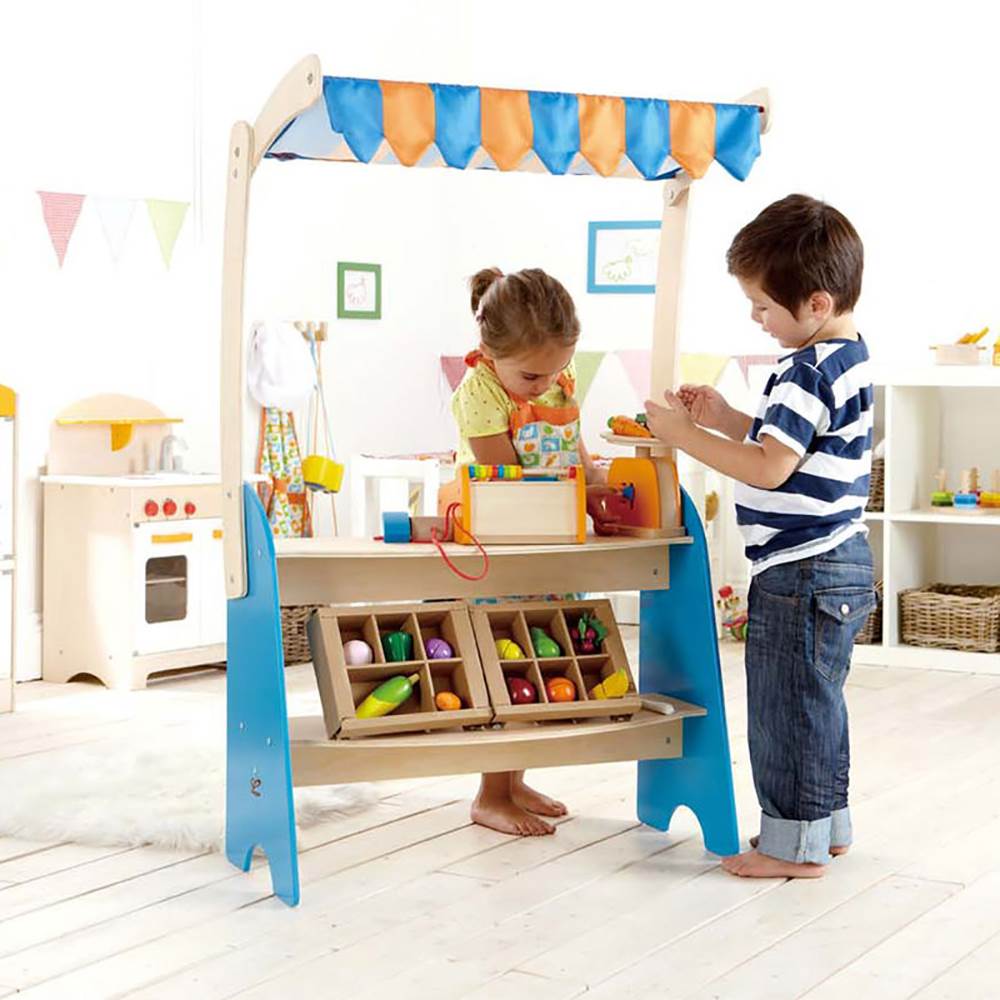 Hape Grocery Checkout Stand Play Set + Hape Supermarket Grocery Shopping Cart