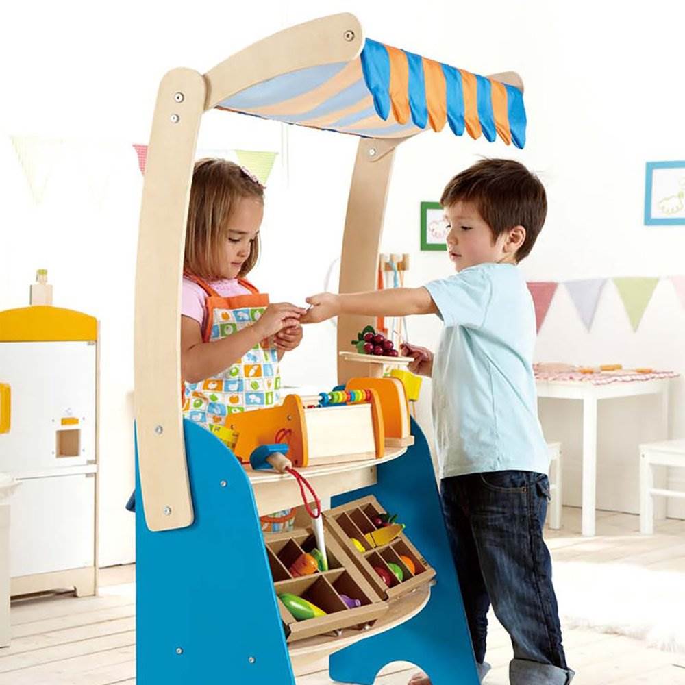 Hape Grocery Checkout Stand Play Set + Hape Supermarket Grocery Shopping Cart