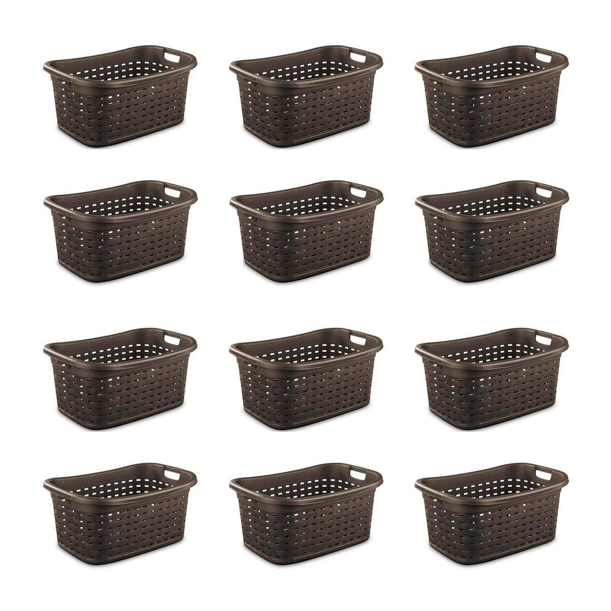 Sterilite Plastic Weave Laundry Organizer Storage Basket, Espresso (12 Pack)