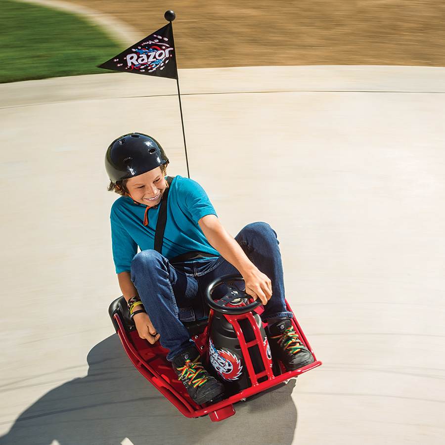 Razor High Torque Motorized Drifting Crazy Cart with Drift Bar and Helmet, Red