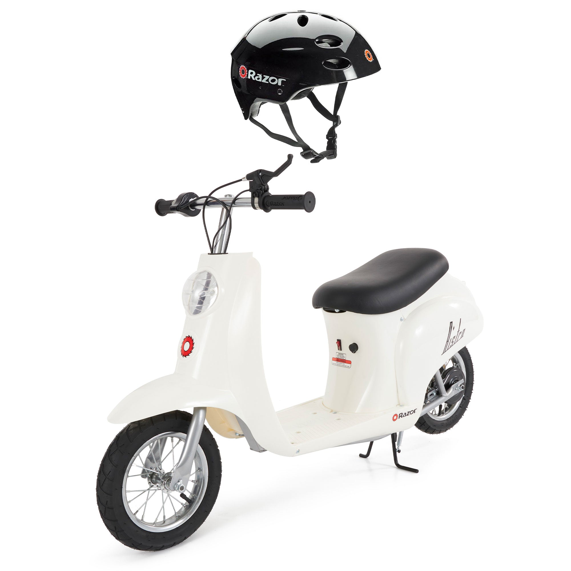 Razor Pocket Mod Miniature Euro 24V 250W Electric Retro Scooter, White w/ Helmet