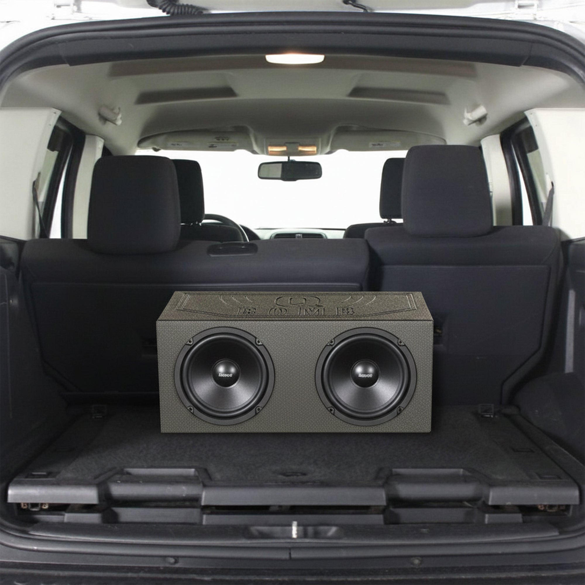 QPower QBOMB8V Dual 8 Inch Vented Port Subwoofer Sub Box with Bedliner Spray - VMInnovations