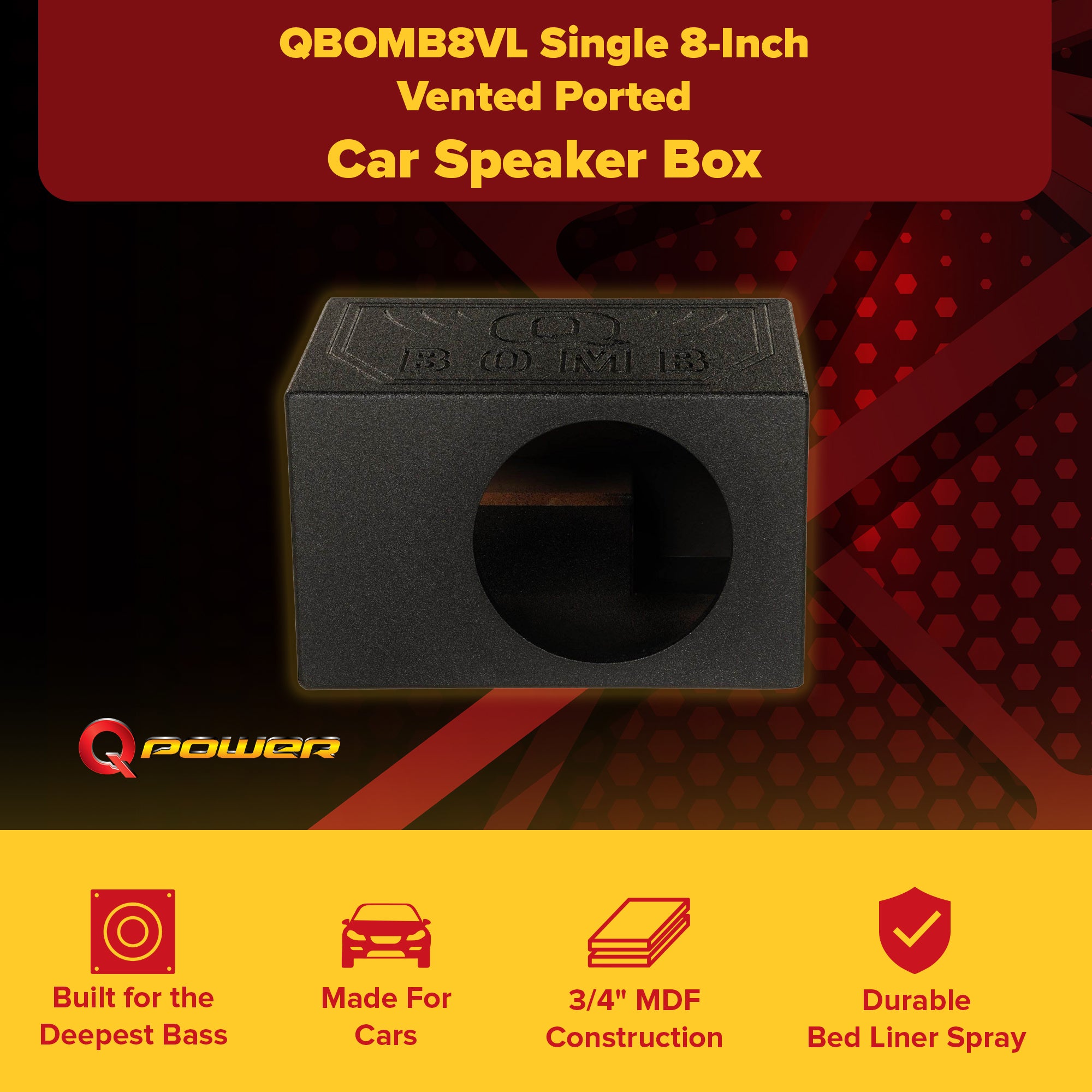 QPower QBOMB8VL Single 8 Inch Vented Ported Car Subwoofer Sub Box Enclosure