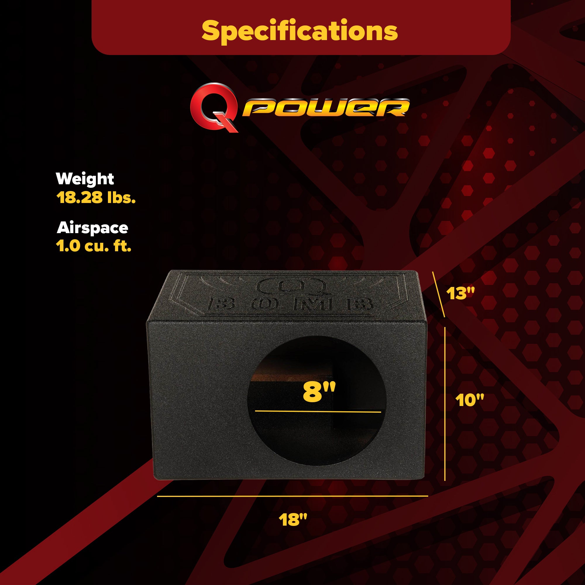 QPower QBOMB8VL Single 8 Inch Vented Ported Car Subwoofer Sub Box Enclosure