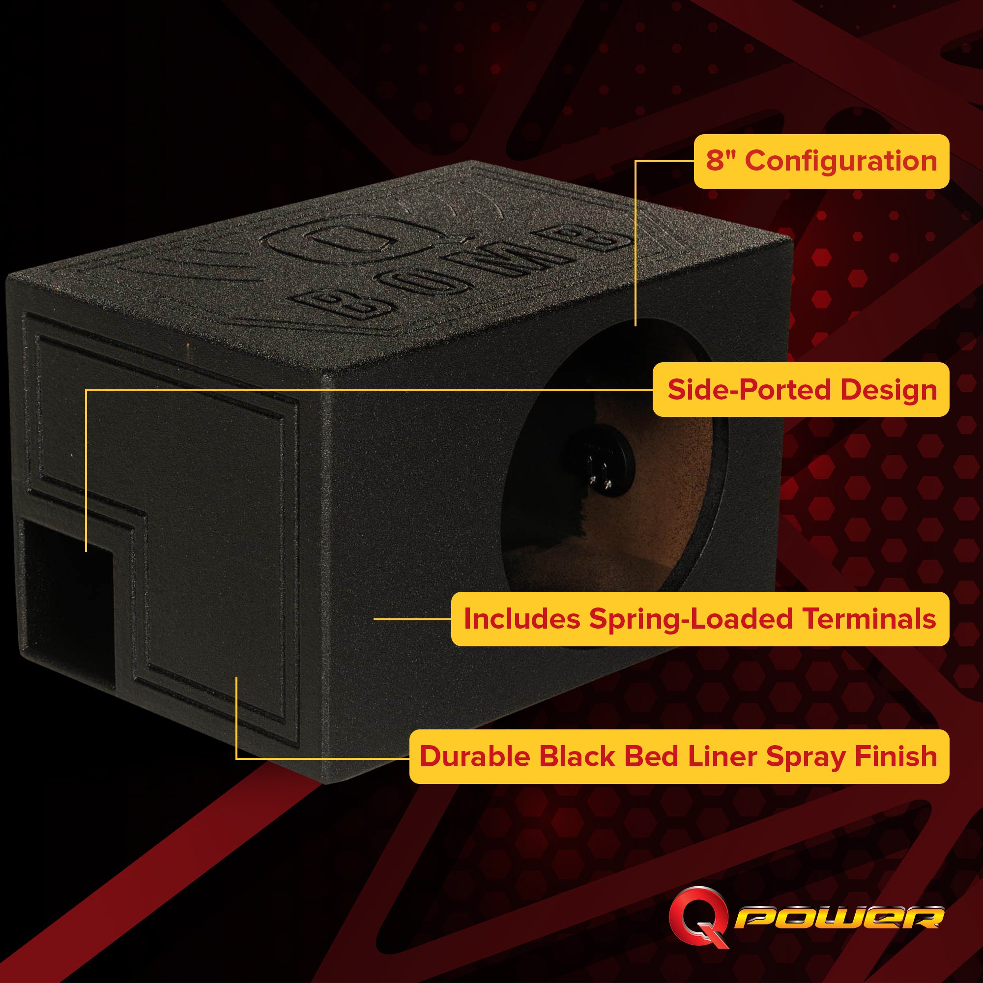 QPower QBOMB8VL Single 8 Inch Vented Ported Car Subwoofer Sub Box Enclosure