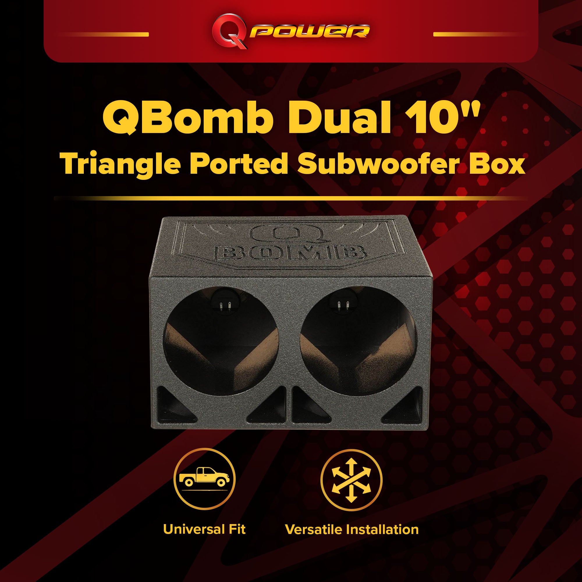 Q Power QBOMB10TB Dual 10-Inch Triangle Ported Subwoofer Box (Used)