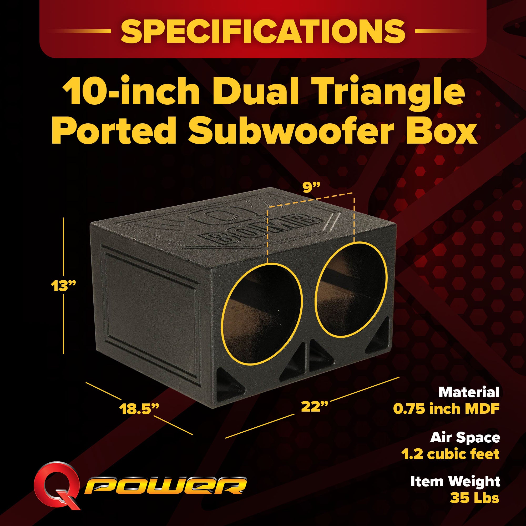 Q Power Dual 10 Inch Triangle Ported Subwoofer Box w/ Bedliner Spray (Open Box) - VMInnovations