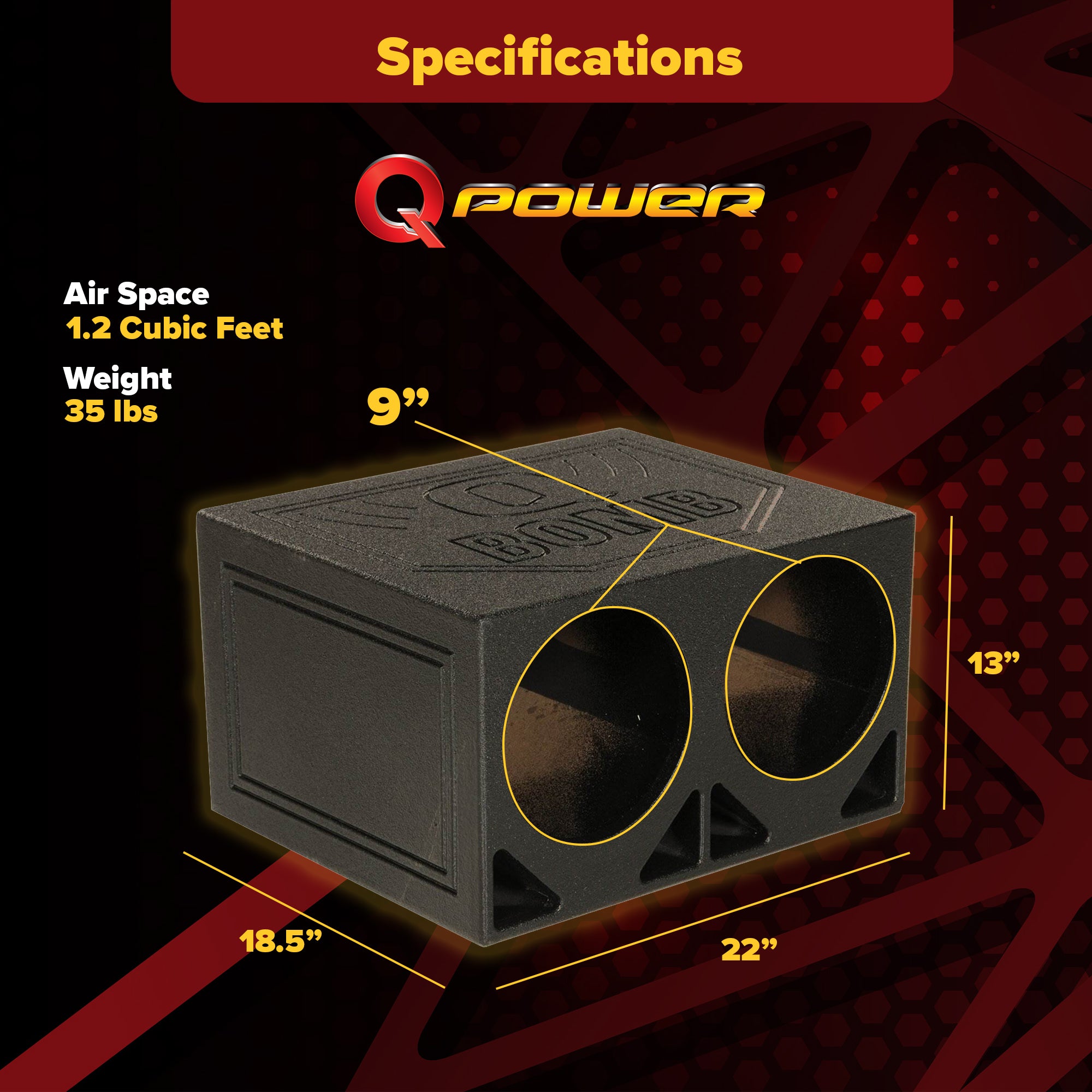 QPower Dual 10 Inch Triangle Ported Subwoofer Box w/ Bedliner Spray (For Parts)