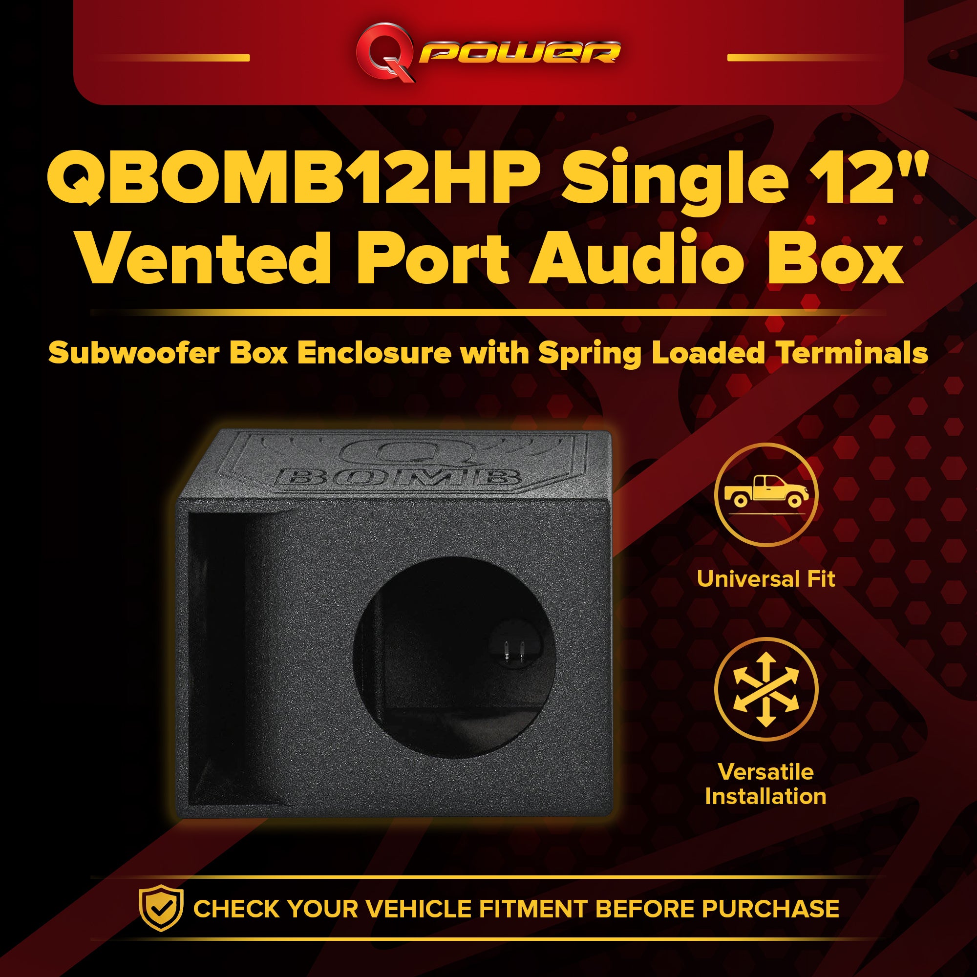 QPower QBomb QBOMB12HP Single 12" Vented Port Subwoofer Box w/ Bedliner Spray