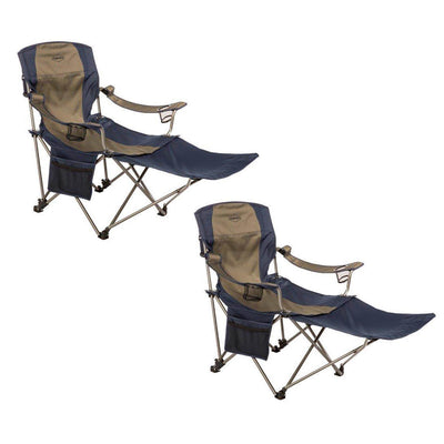 Kamp-Rite Outdoor Folding Lounge Chair w/ Detachable Footrest, Blue/Tan (2 Pack) - VMInnovations