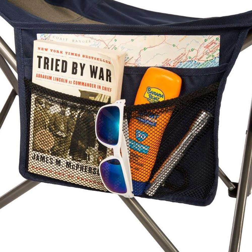 Kamp-Rite Outdoor Folding Lounge Chair w/ Detachable Footrest, Blue/Tan (2 Pack) - VMInnovations