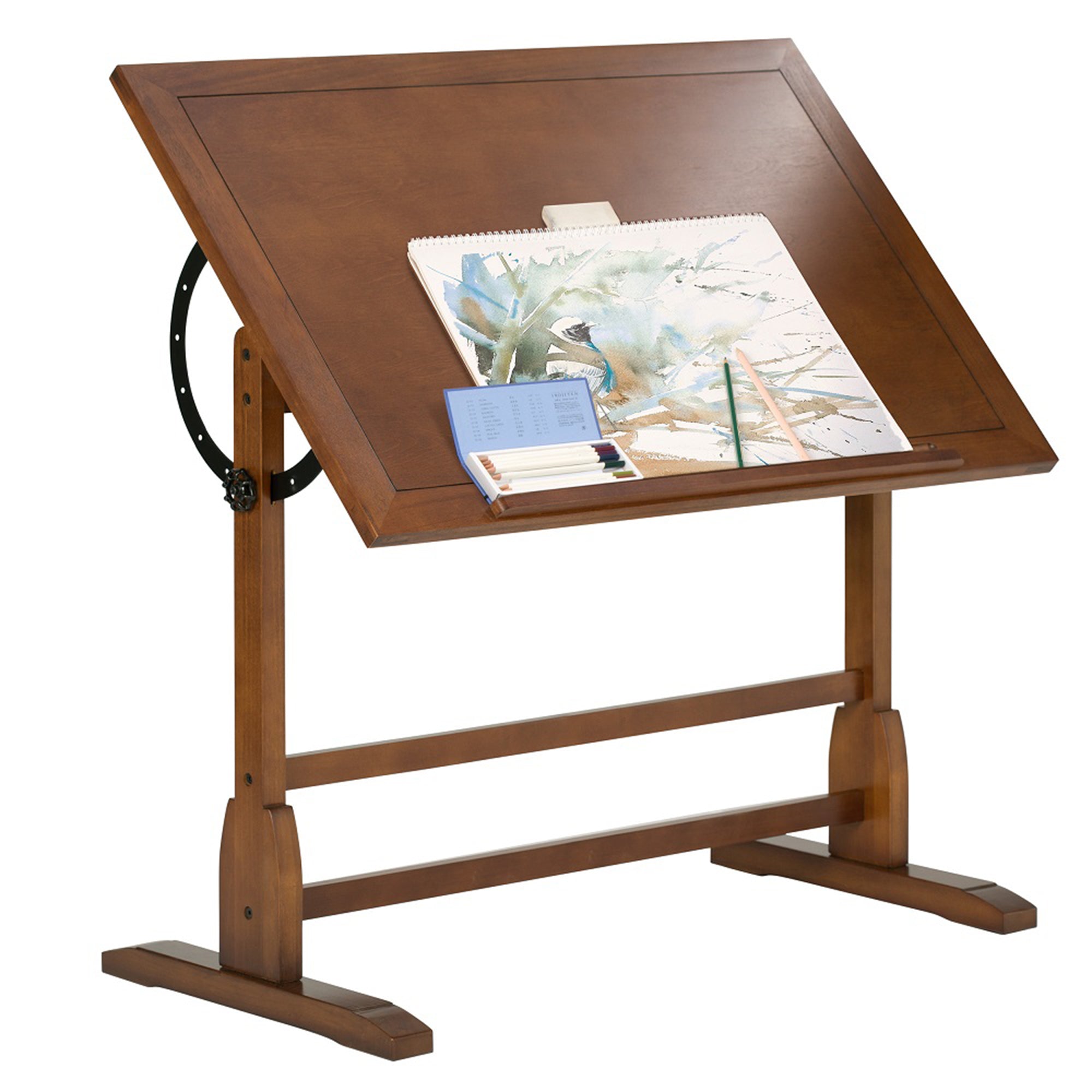 Studio Design 42" Vintage Drawing Wood Table Craft Desk Rustic Oak (Damaged)