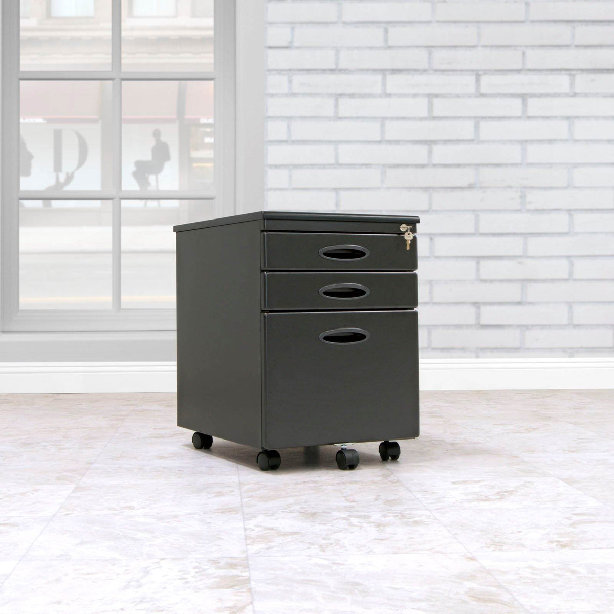 Calico Designs Office Storage 3 Drawer Mobile File Cabinet, Black (Damaged)