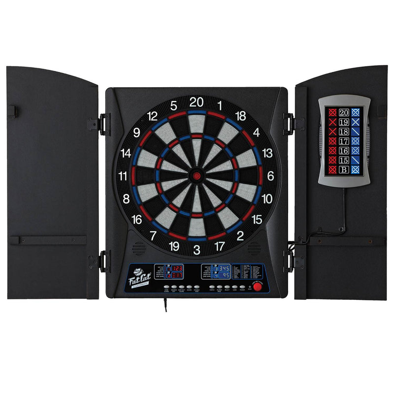 Fat Cat Mercury Electronic Soft Tip Dartboard Game with Cabinet and Dart Set