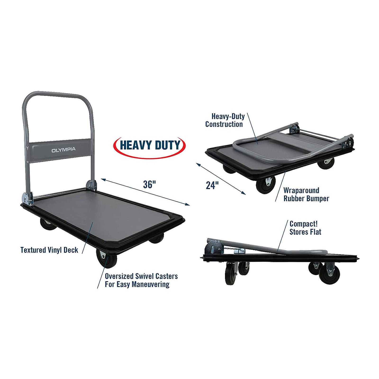 Olympia Tools 660 Pound Capacity Rolling Platform Hand Cart, Grey (Open Box)