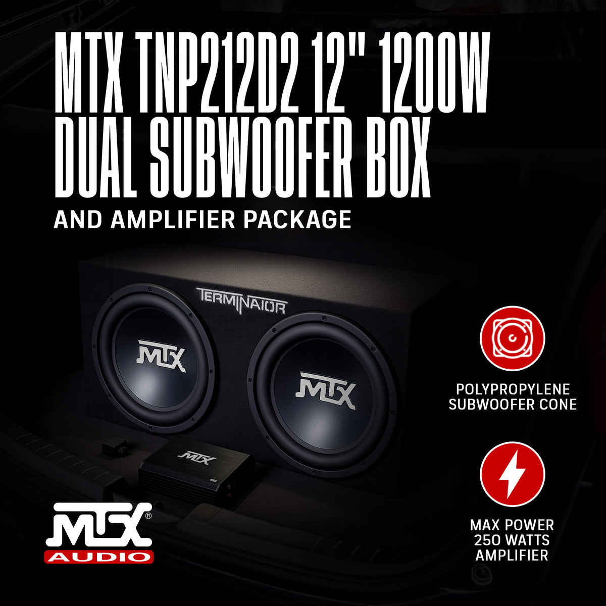 MTX TNP212D2 12" 1200W Dual Loaded Car Subwoofer Audio w/ Sub Box and Amplifier (Refurbished)