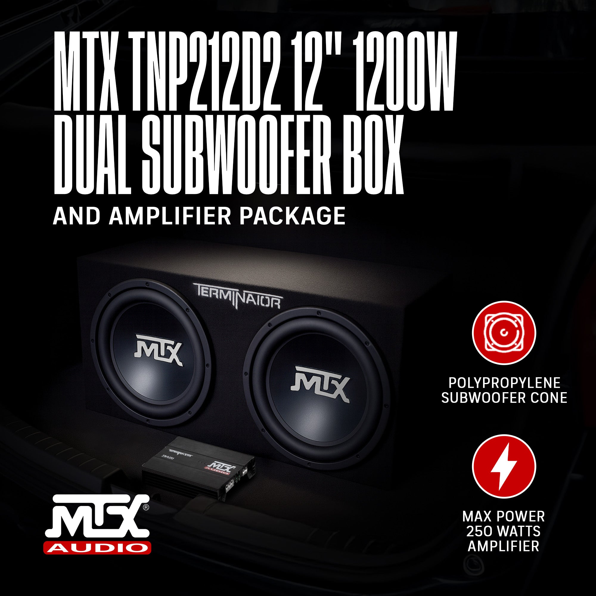 MTX 12" 1200W Dual Loaded Car Subwoofer Audio, Sub Box, Amplifier and Amp Kit