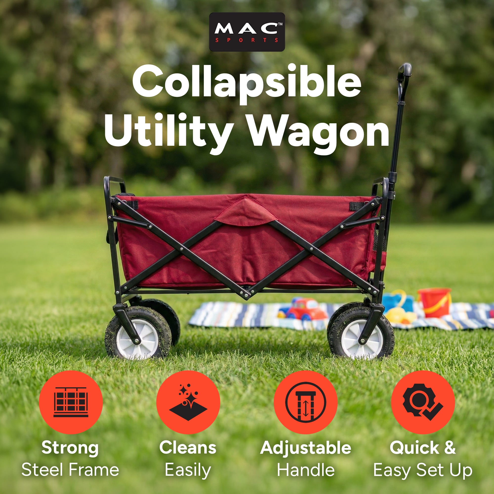 Mac Sports Collapsible Folding Outdoor Utility Garden Camping Wagon Cart, Red - VMInnovations