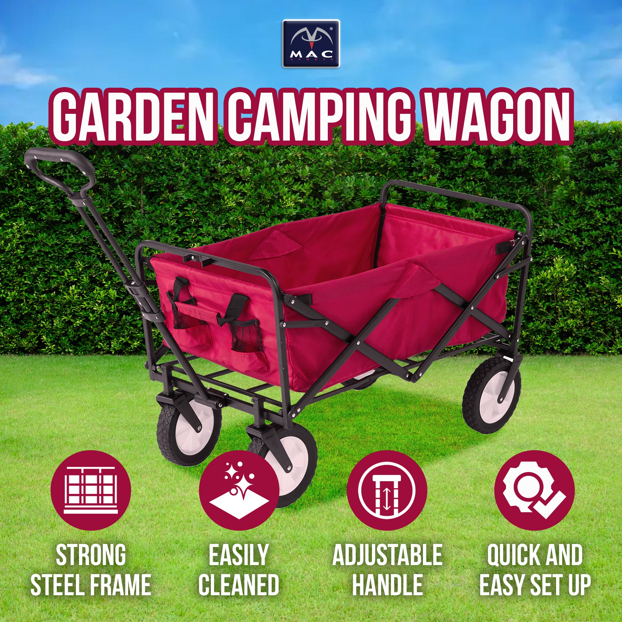 Mac Sports Folding Steel Frame Outdoor Garden Camping Wagon, Red (For Parts) - VMInnovations