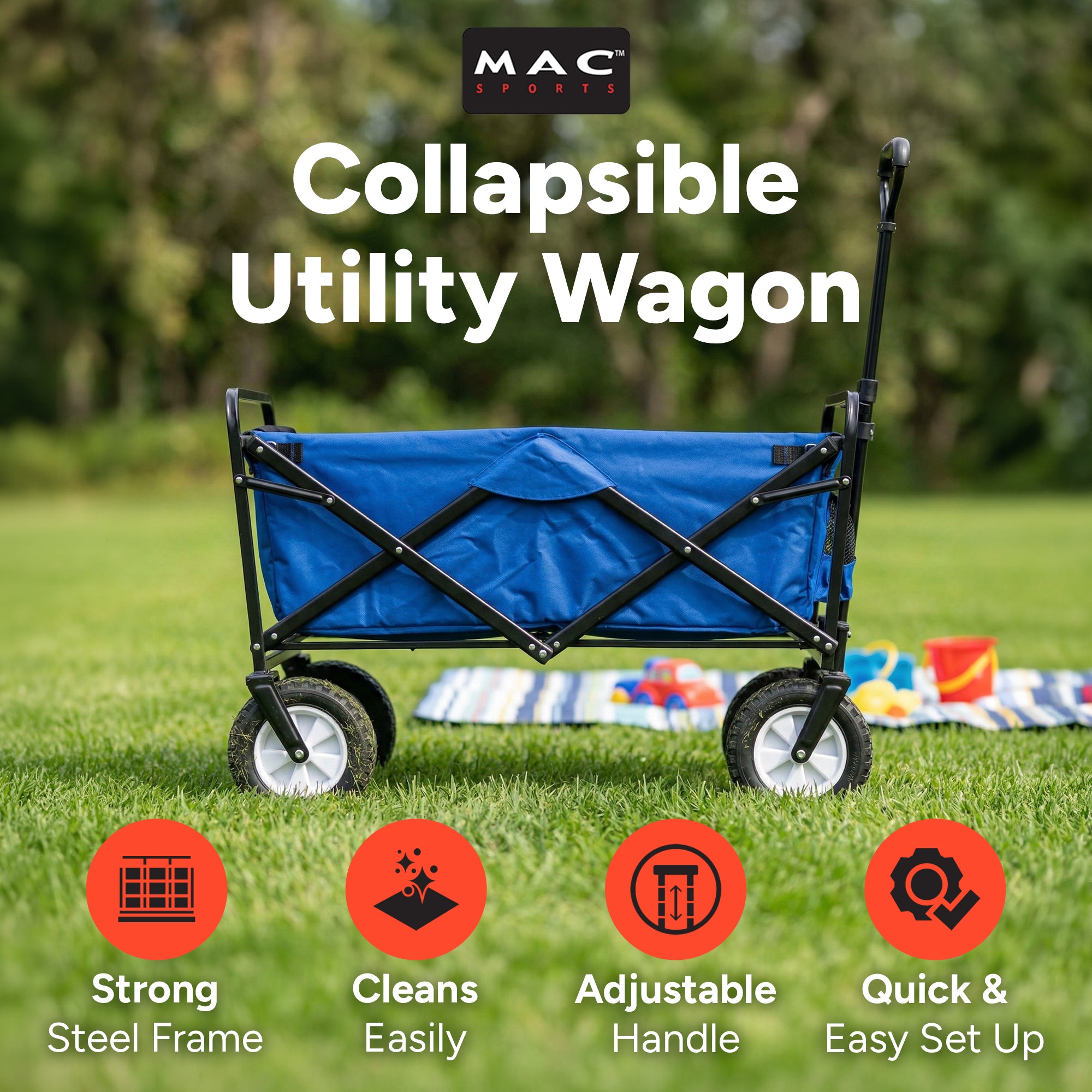 Mac Sports Folding Steel Frame Outdoor Garden Utility Wagon Cart (Open Box) - VMInnovations