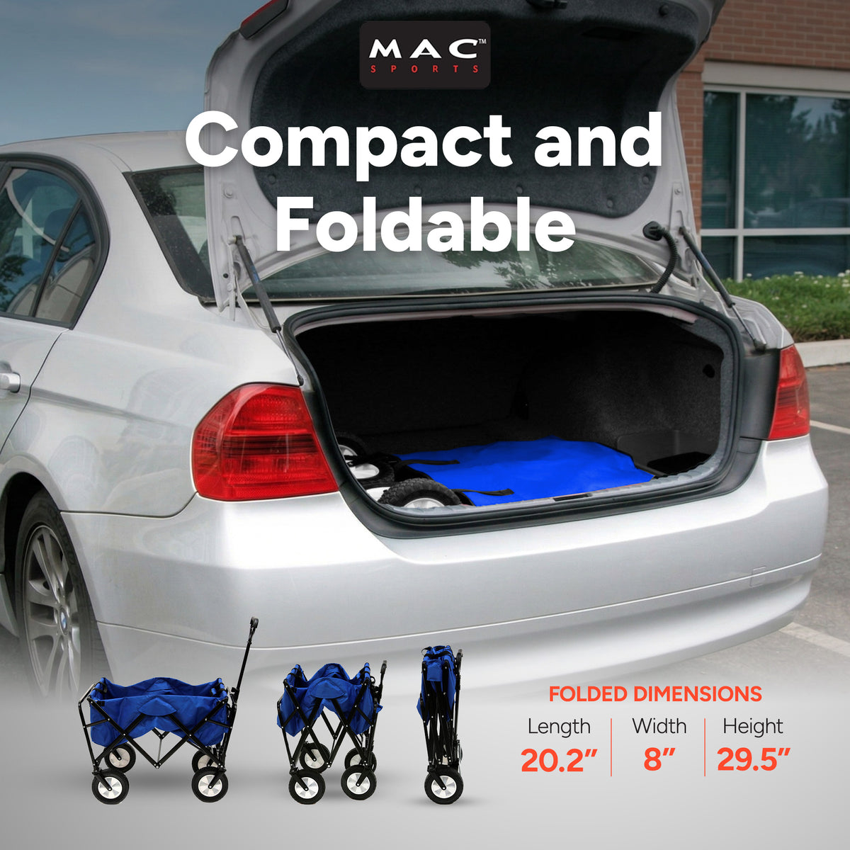 Mac Sports Collapsible Folding Steel Frame Garden Utility Wagon, Blue (Open Box)