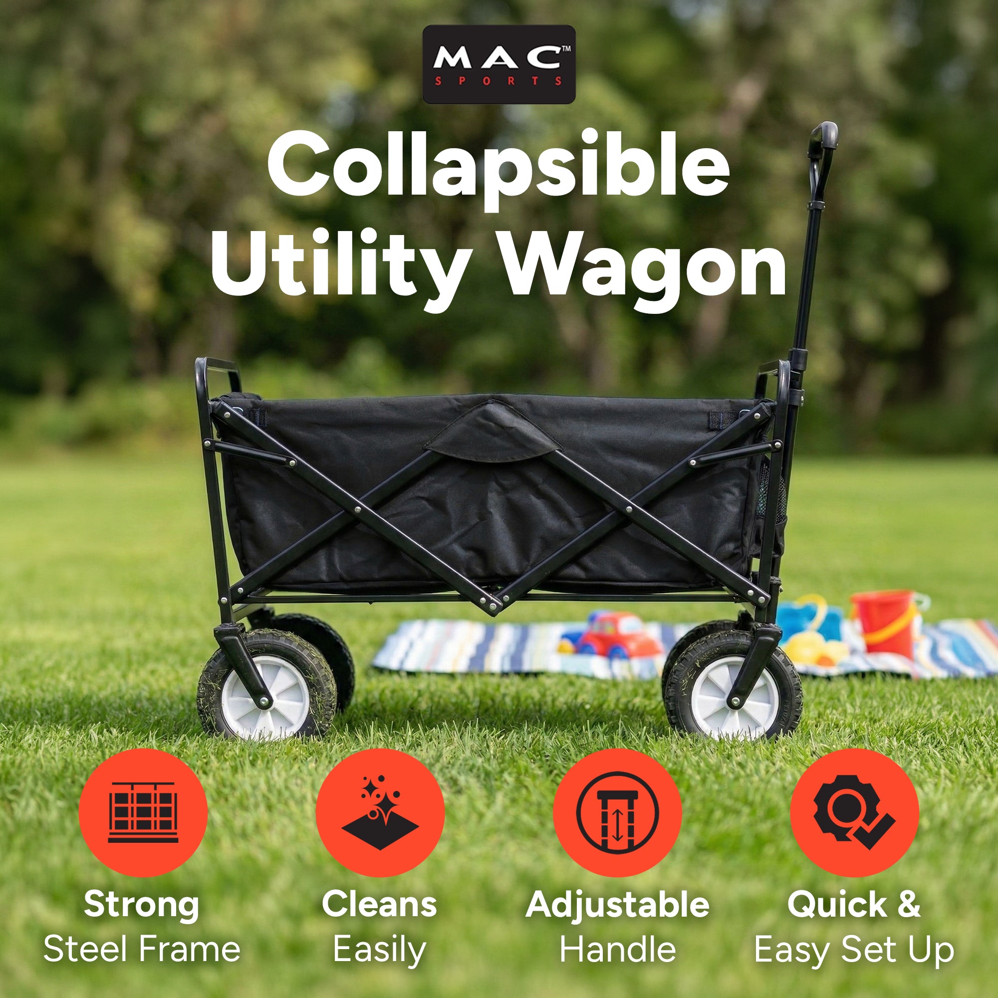 Mac Sports Collapsible Frame Outdoor Garden Utility Wagon Cart, Black (Used) - VMInnovations