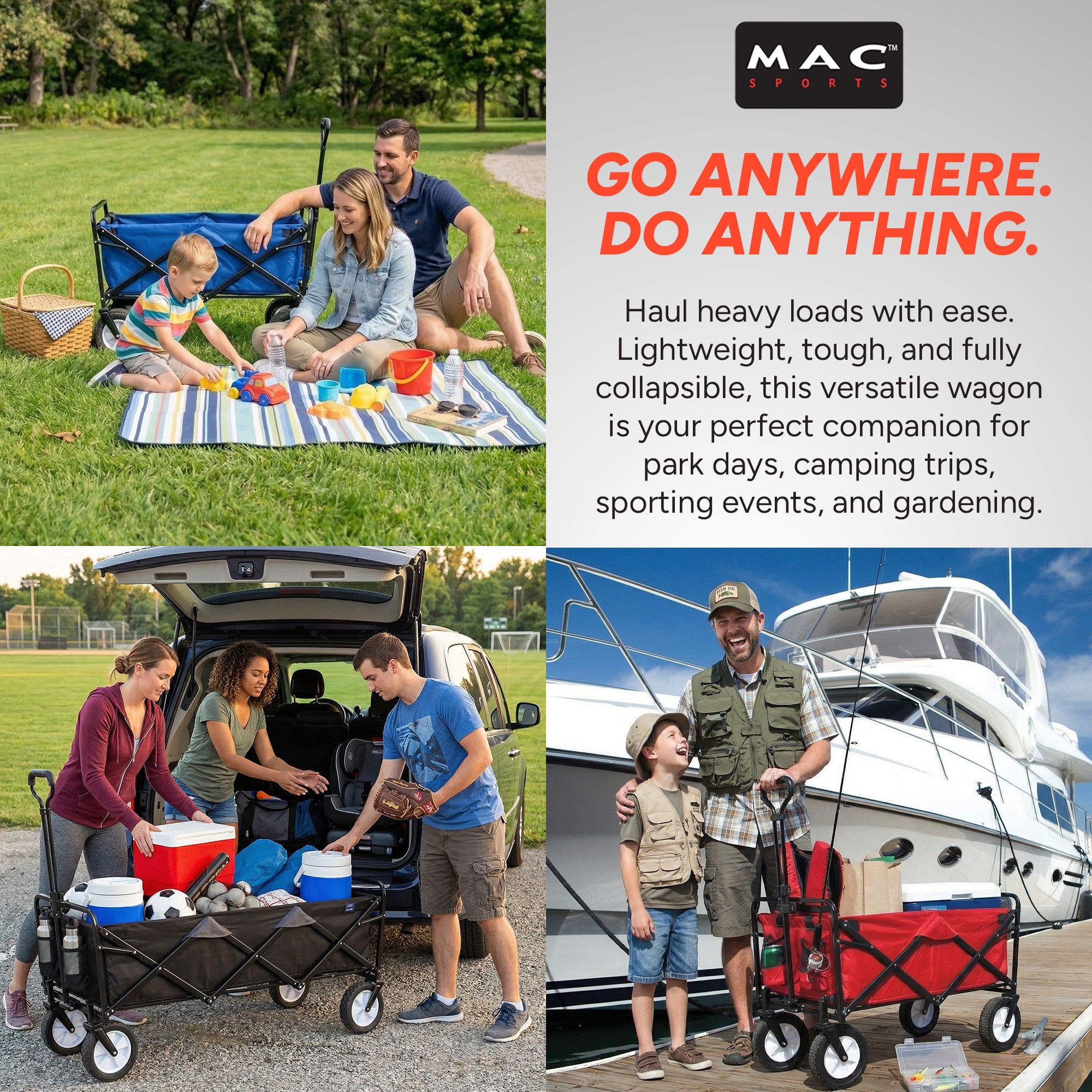 Mac Sports Collapsible Frame Outdoor Garden Utility Wagon Cart, Black (Used) - VMInnovations