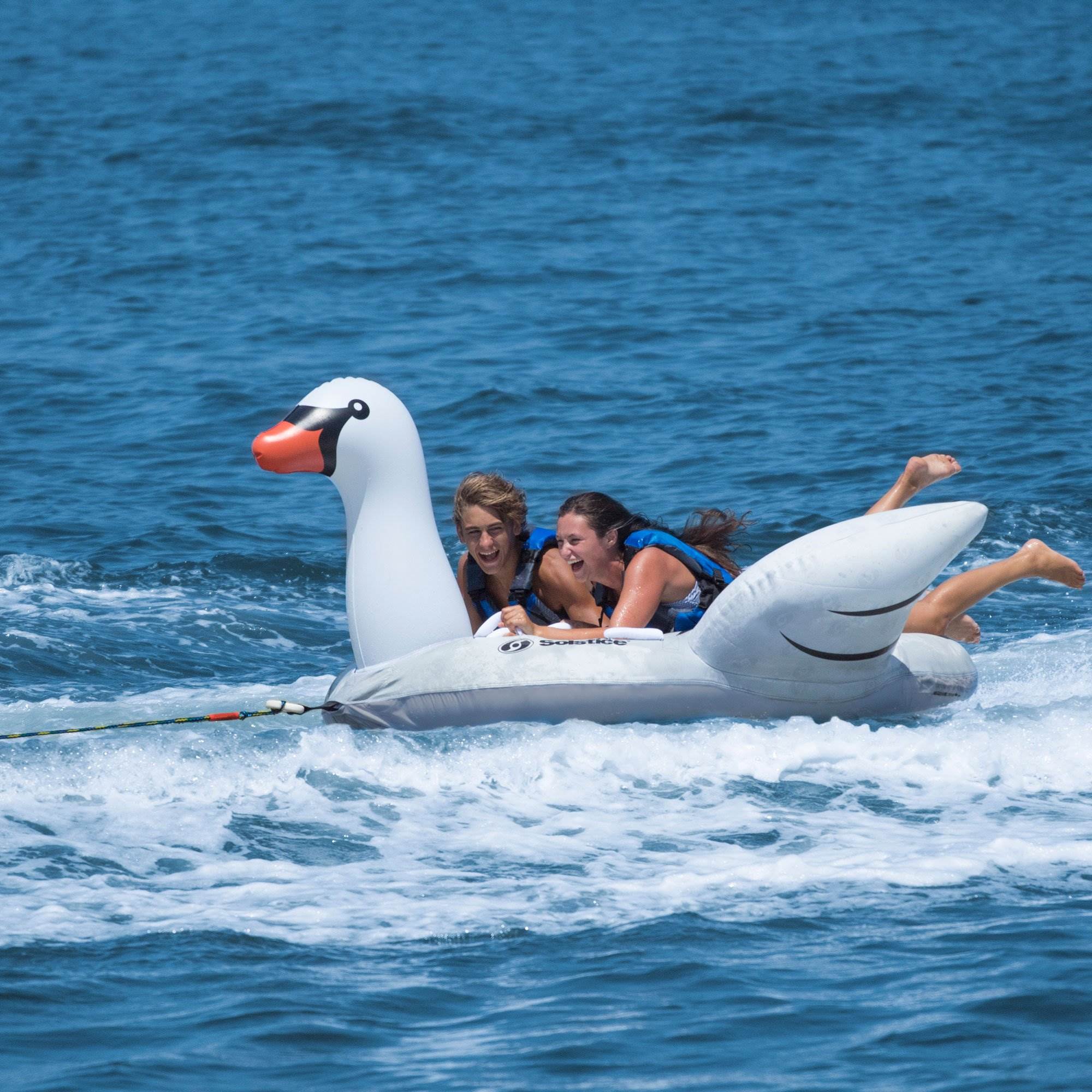 Swimline Solstice Water Sport Inflatable Swan 1 to 2 Rider Boat Towable Tube - VMInnovations