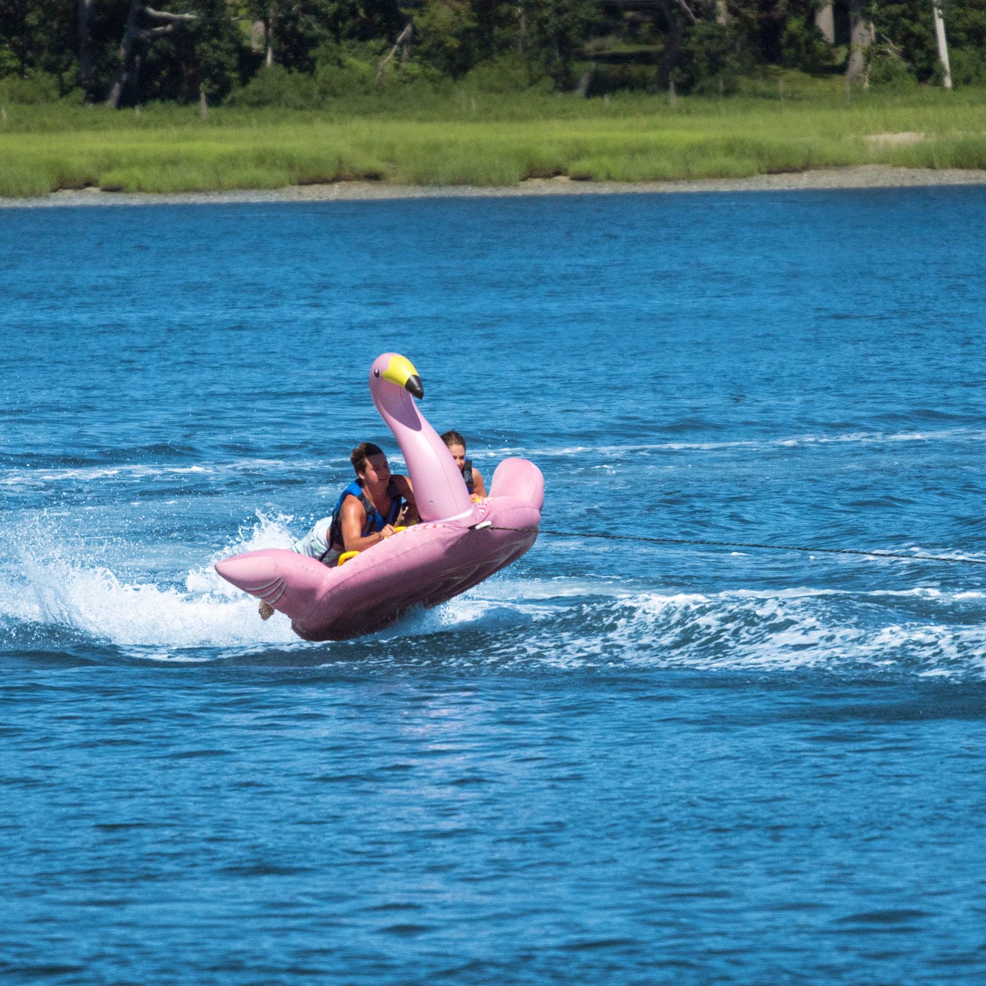 Swimline Solstice Water Sport Inflatable Flamingo 1 to 2 Rider Boat Towable Tube - VMInnovations