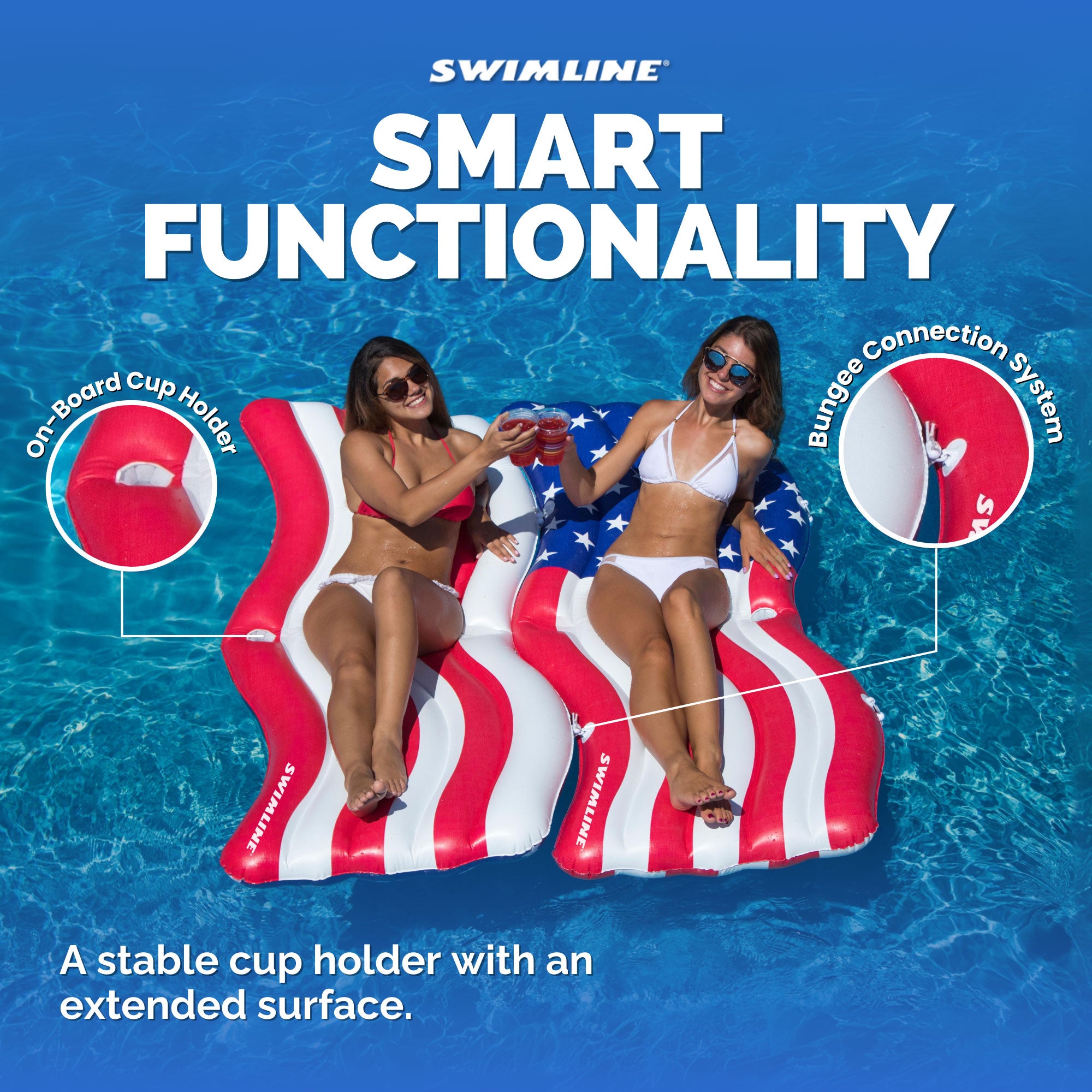Swimline American Wave Flag Inflatable Swimming Pool Connector Mattress Set - VMInnovations