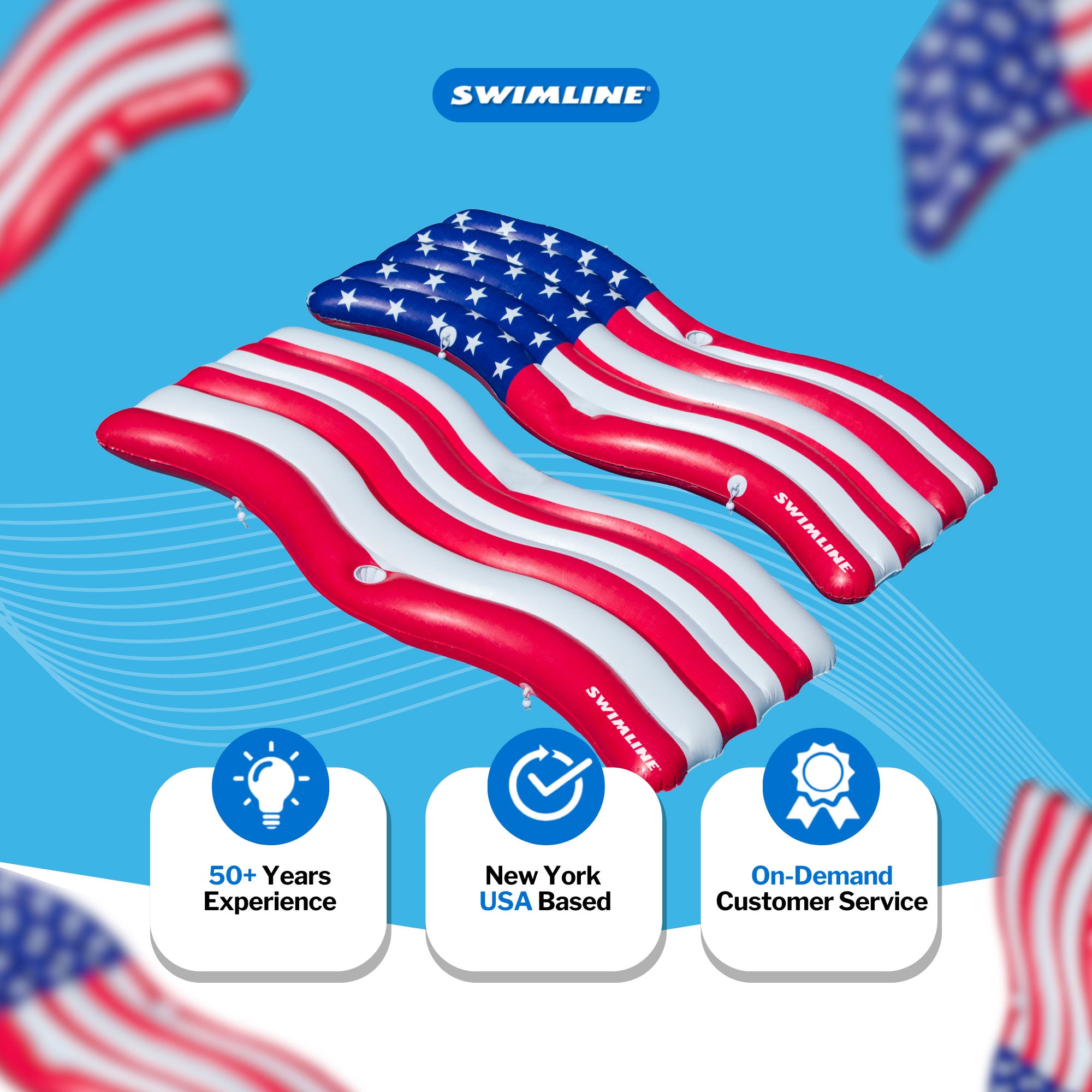 Swimline American Wave Flag Inflatable Swimming Pool Connector Mattress Set - VMInnovations