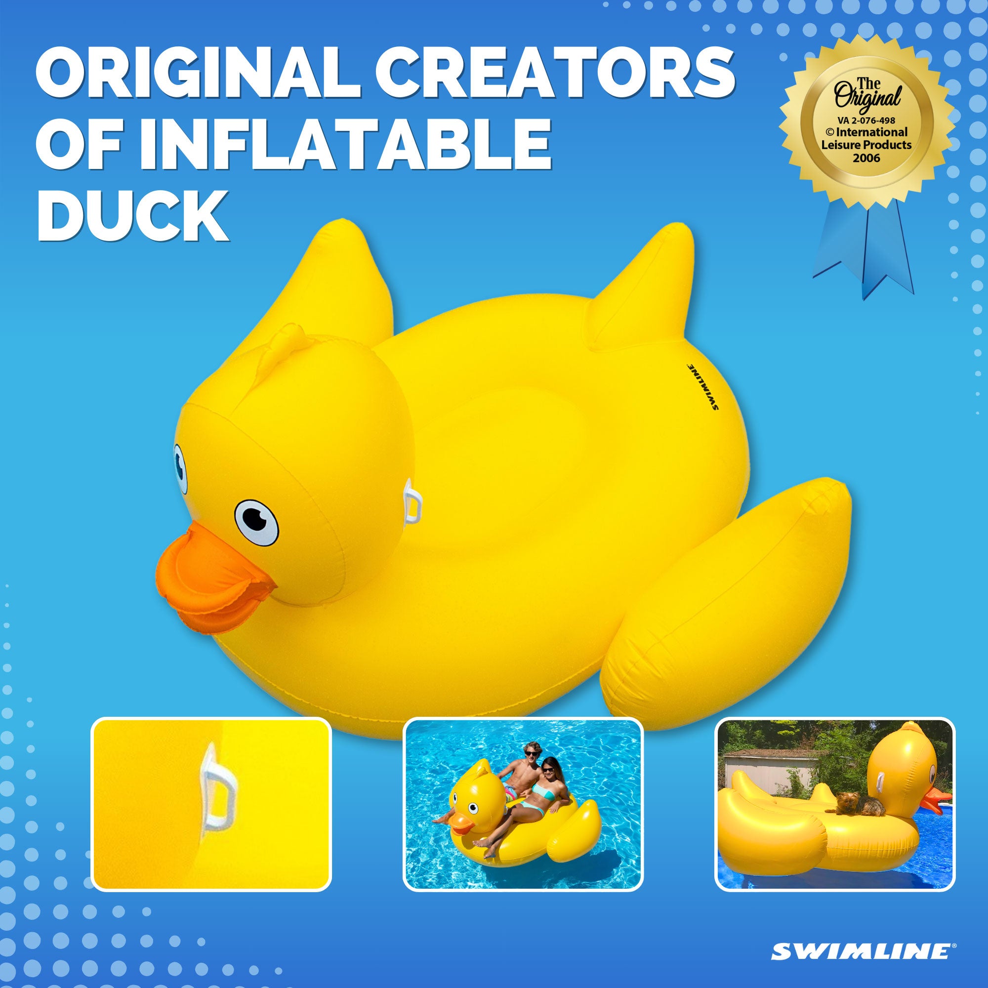 Swimline Inflatable Giant Lucky Rubber Ducky Ride On Swimming Pool or Lake Float - VMInnovations