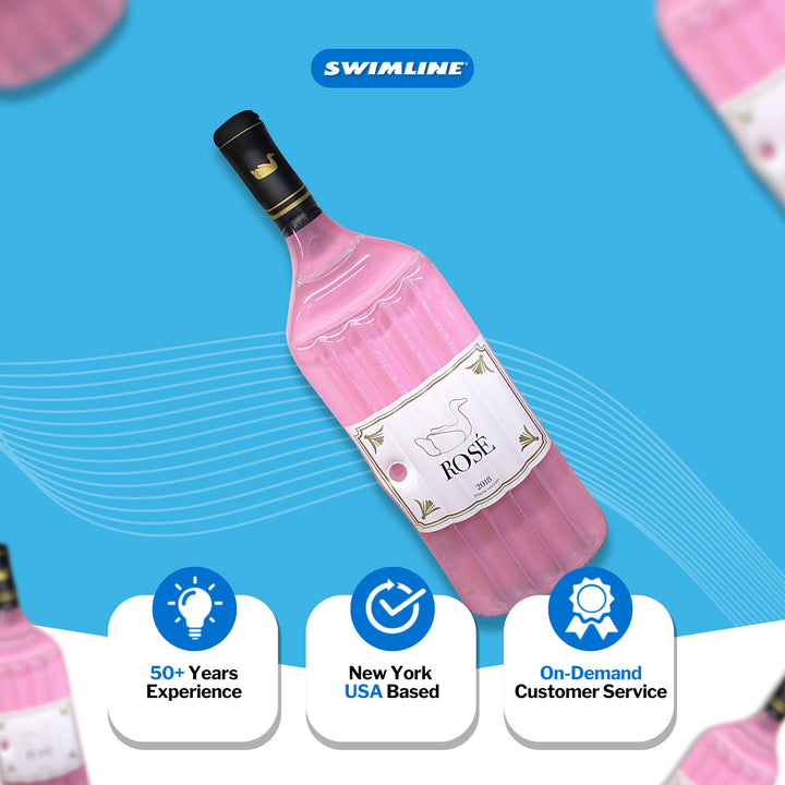 Swimline 90654 Giant Inflatable 94" Rosè Wine Bottle Pool Float Raft Mat, Pink - VMInnovations