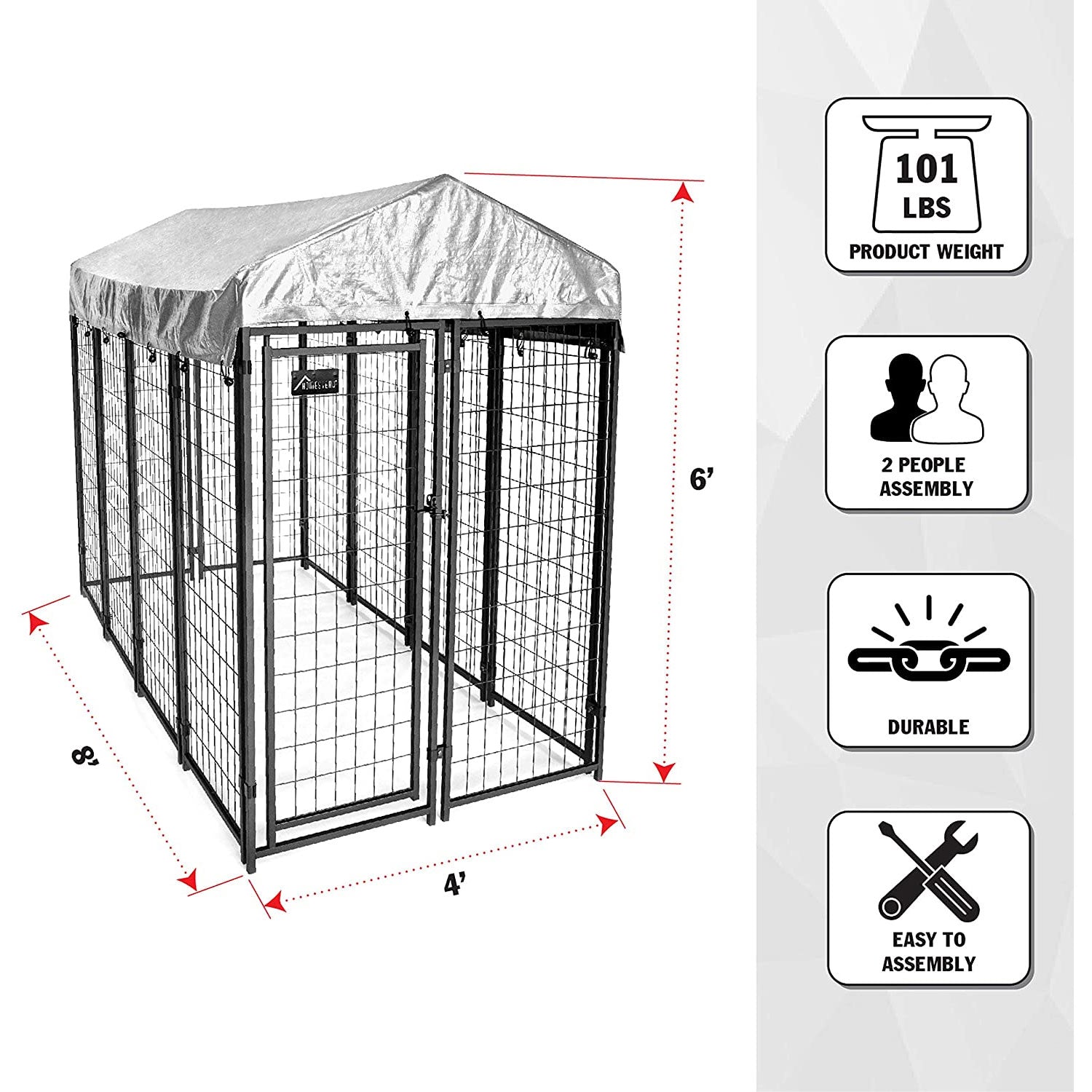 Homestead 8 x 4 x 6 Foot Welded Outdoor Dog Kennel Shelter with Waterproof Cover (Refurbished)