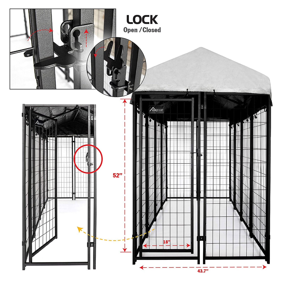 Homestead 8 x 4 x 6 Foot Welded Outdoor Dog Kennel Shelter with Waterproof Cover (Refurbished)