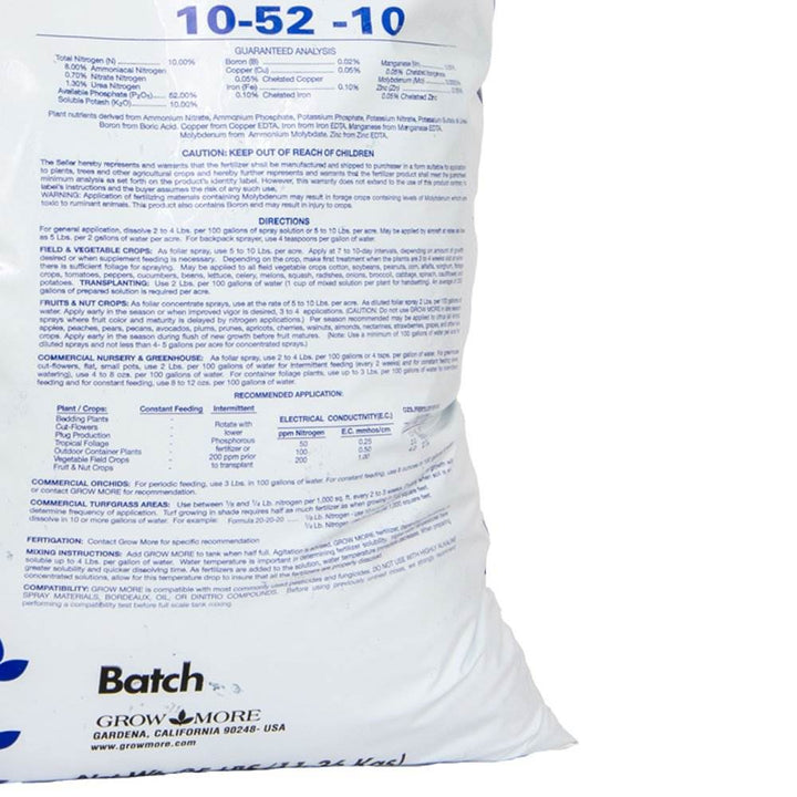 Grow More Cold Water 10-52-10 Soluble Concentrated Plant Fertilizer, 25 Pounds - VMInnovations