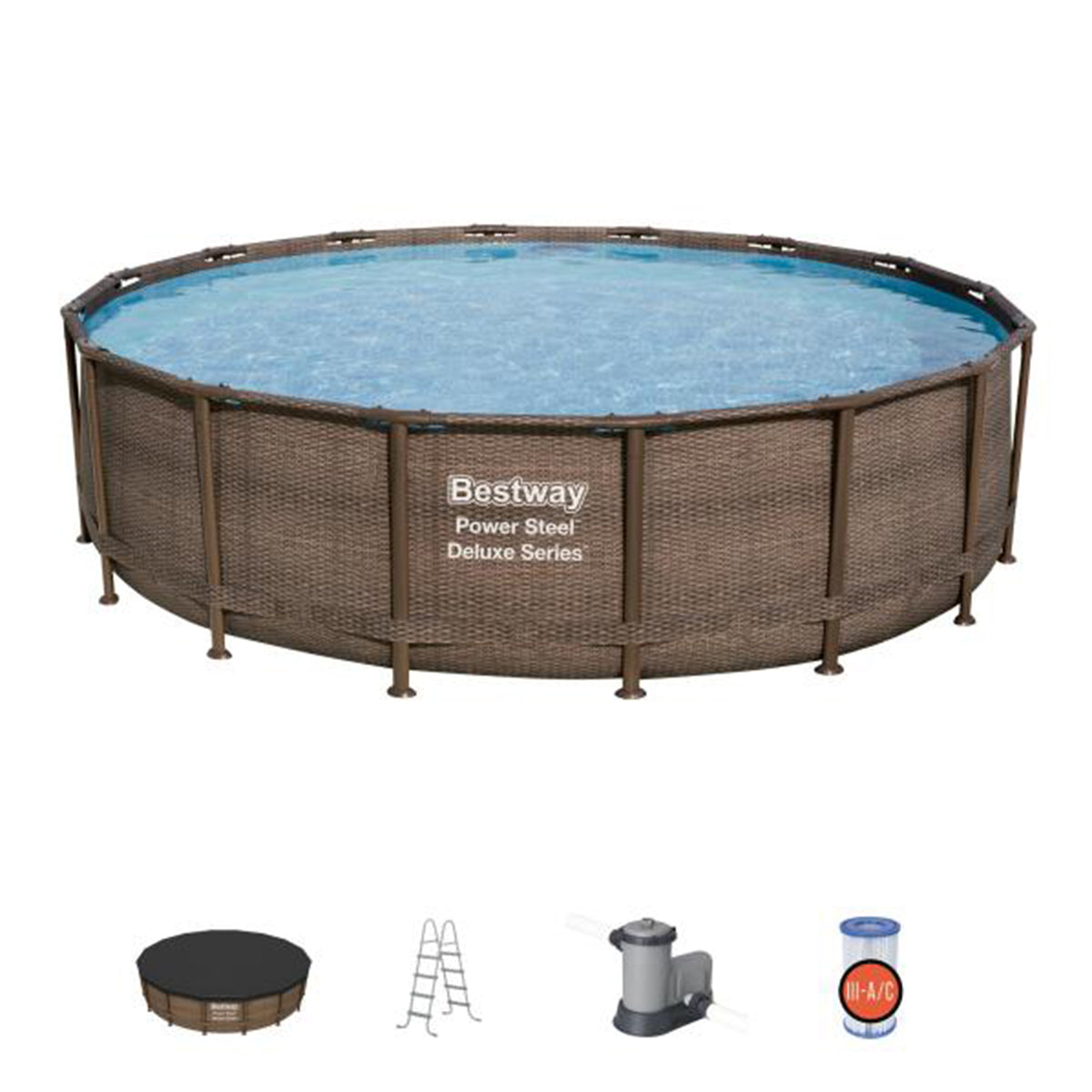 Bestway 15125 16ft x 48in Power Steel Round Frame Above Ground Pool Set & Pump