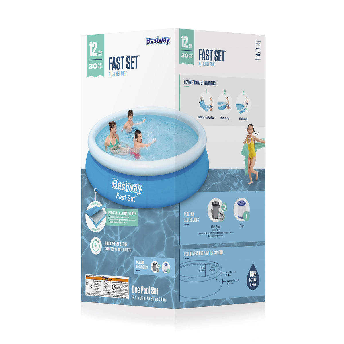 Bestway Fast Set Up 12ft x 30in Inflatable Above Ground Pool with Pump & Filter
