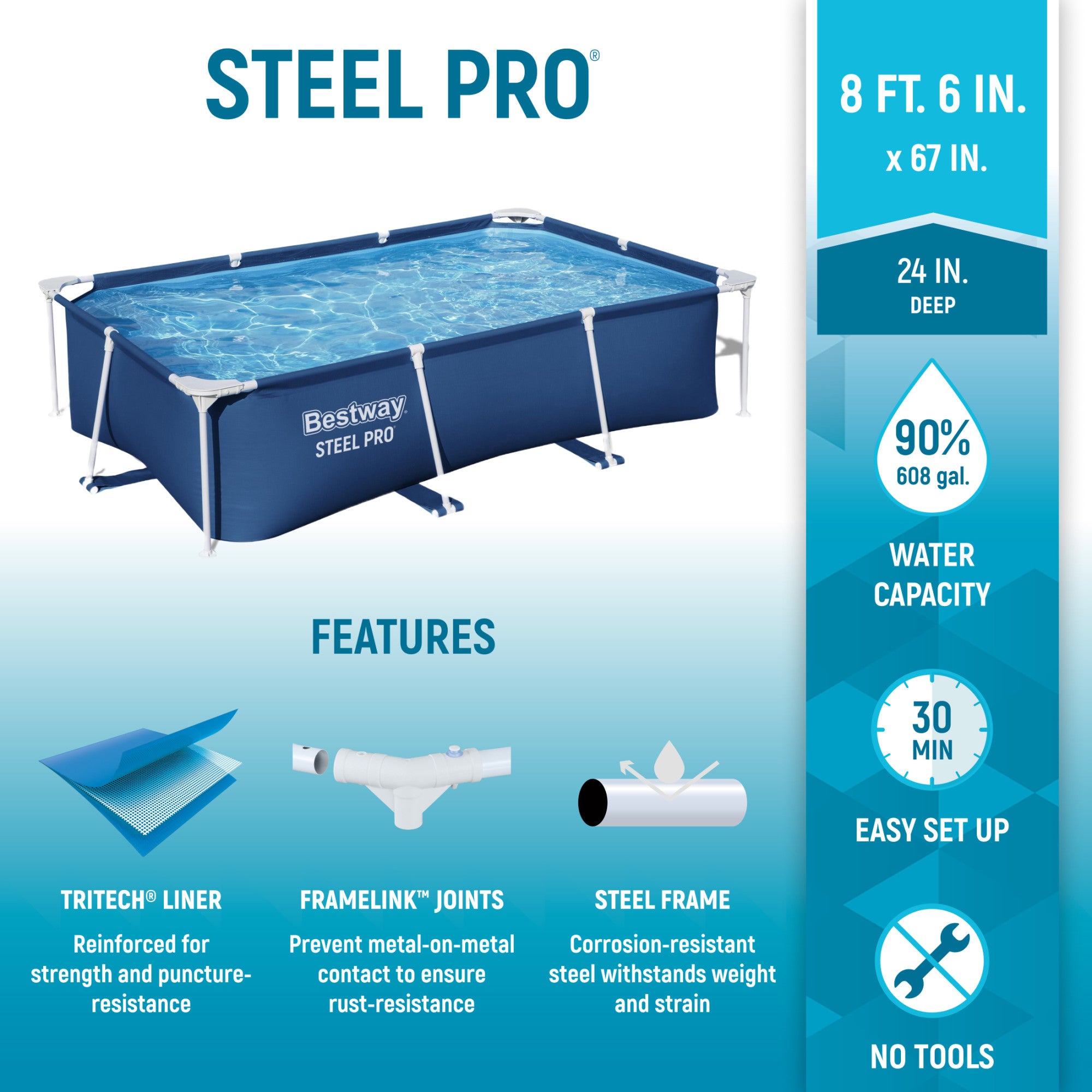 Bestway Steel Pro 8.5'x67"x24" Rectangular Outdoor Swimming Pool (Used)