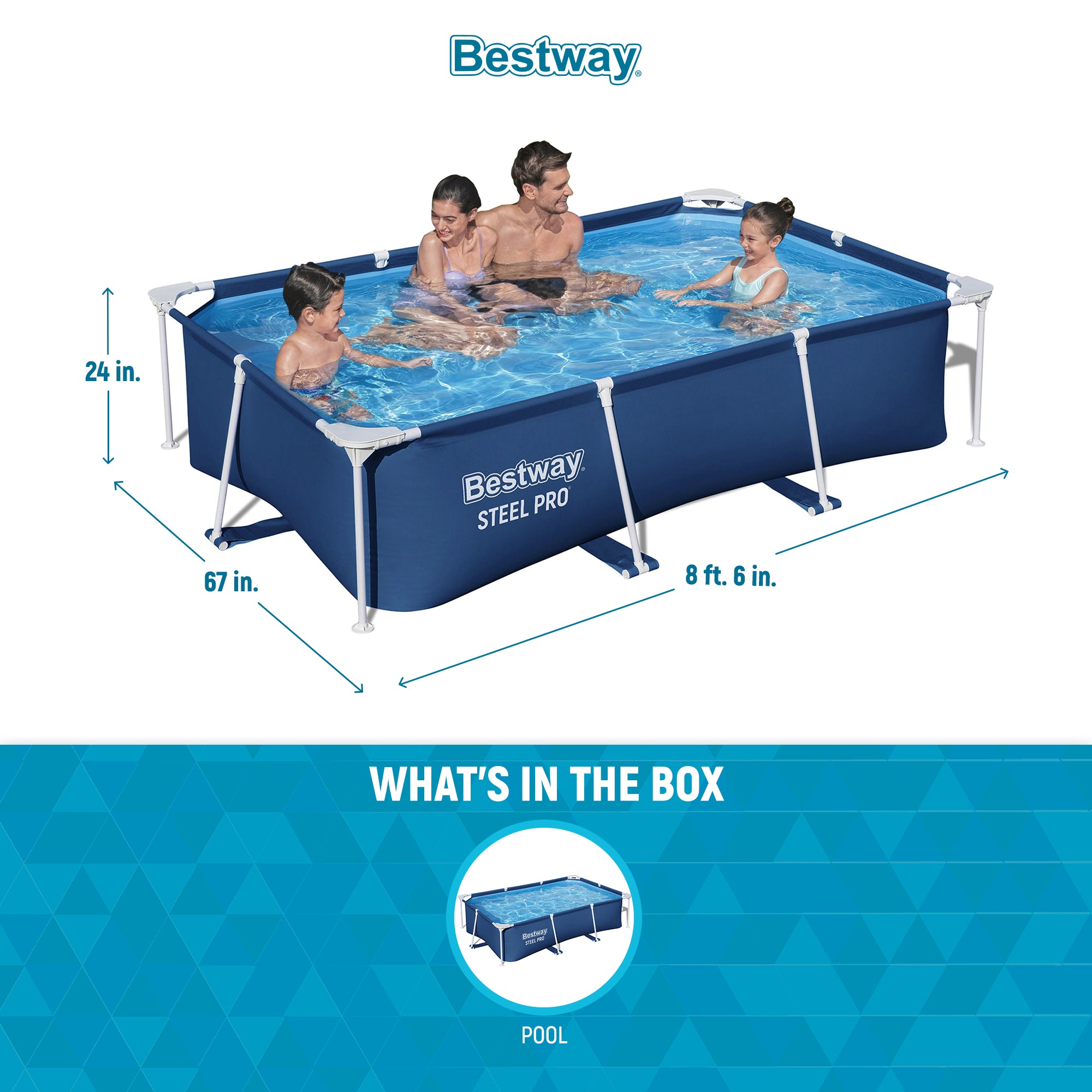 Bestway Steel Pro 8.5' x 5.6' x 2' Rectangular Ground Pool(Pool Only)(For Parts) - VMInnovations