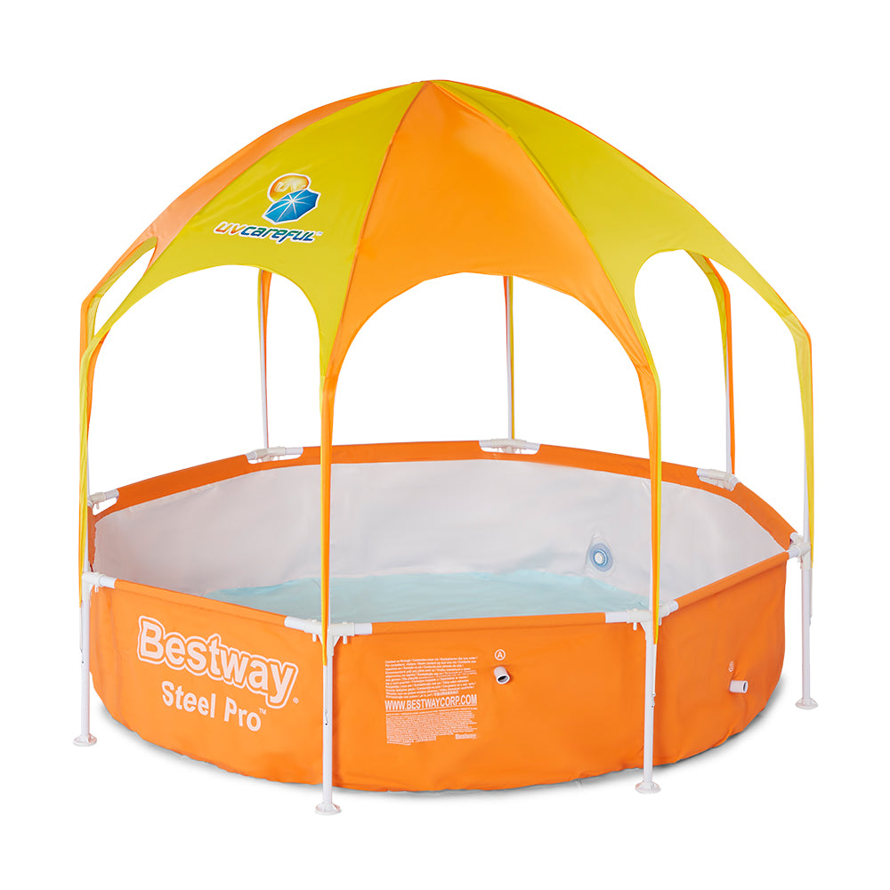 Bestway 8ft x 20in Splash in Shade Kids Spray Play Swimming Pool w/ UV Canopy