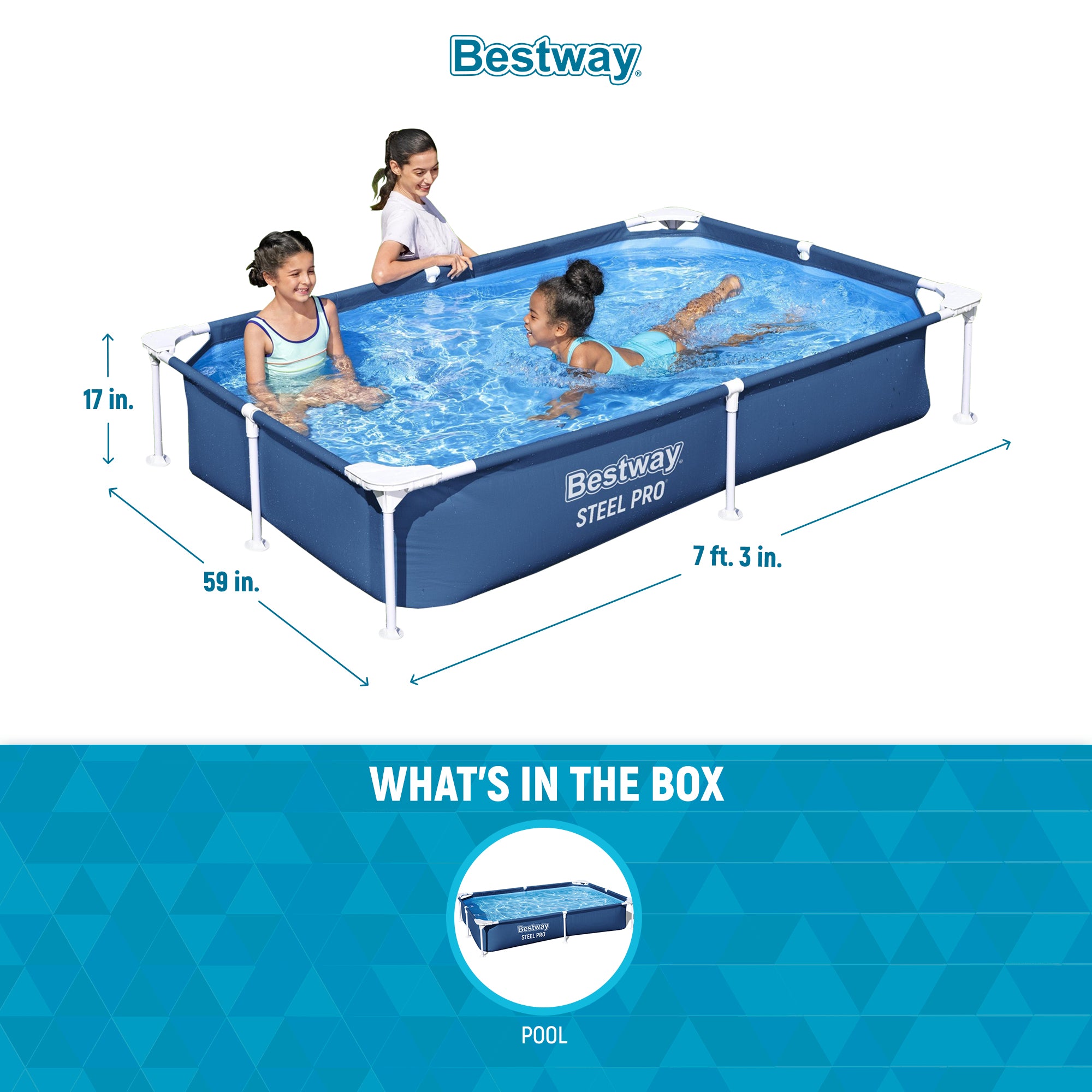 Bestway Steel Pro 87x59x17" Rectangular Frame Above Ground Swimming Pool (Used)