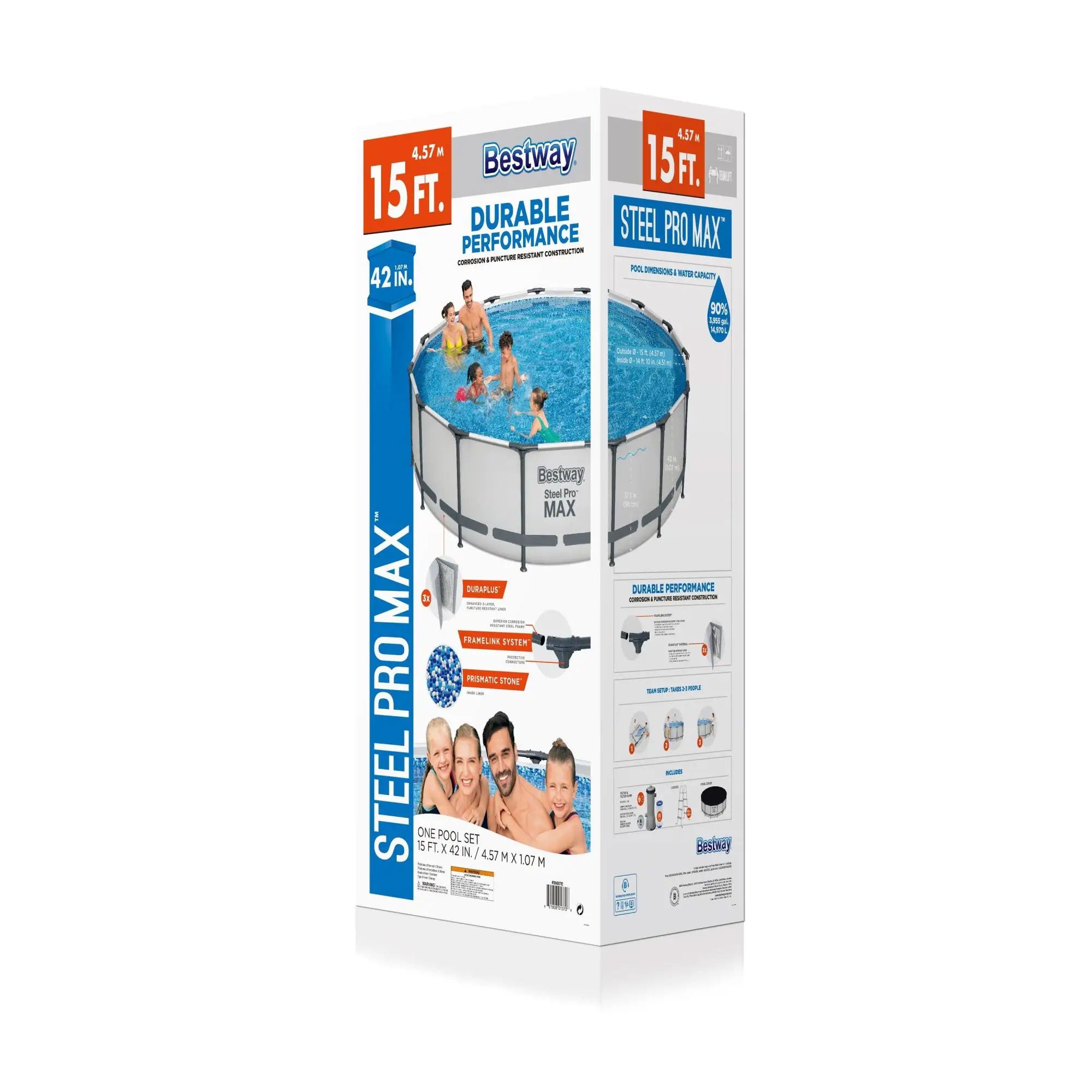Bestway Steel Pro Max 15ft Frame Above Ground Swimming Pool Set w/ Pump & Filter - VMInnovations