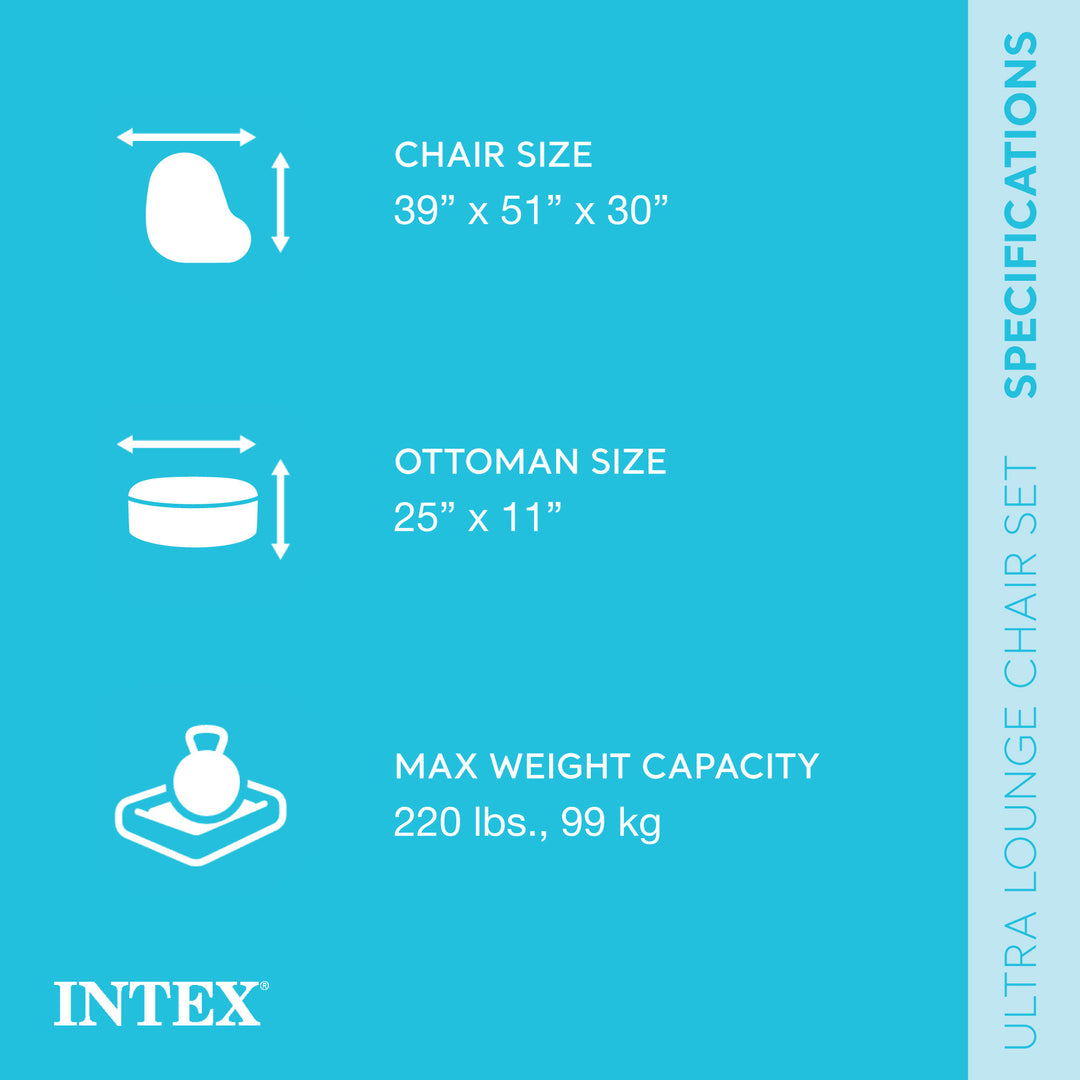 Intex 68564E Inflatable Ultra Lounge Chair With Cup Holder And Ottoman Set, Gray - VMInnovations