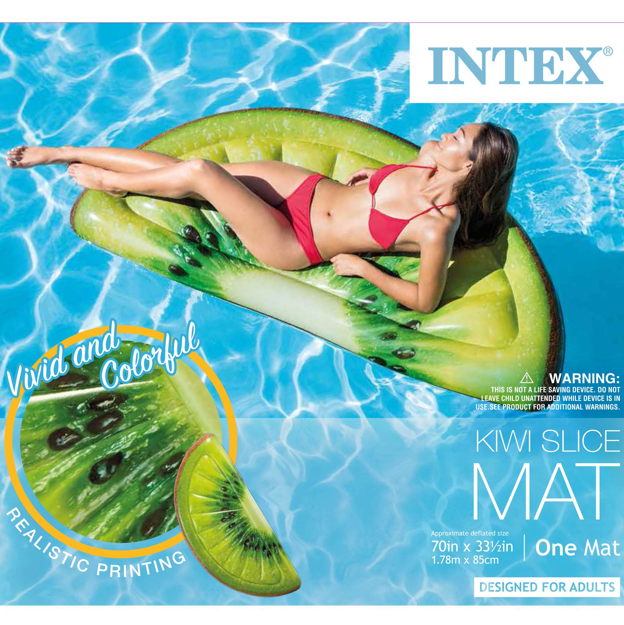 Intex Giant Inflatable 70 Inch Kiwi Slice Mat Swimming Pool Float Lounger Raft - VMInnovations