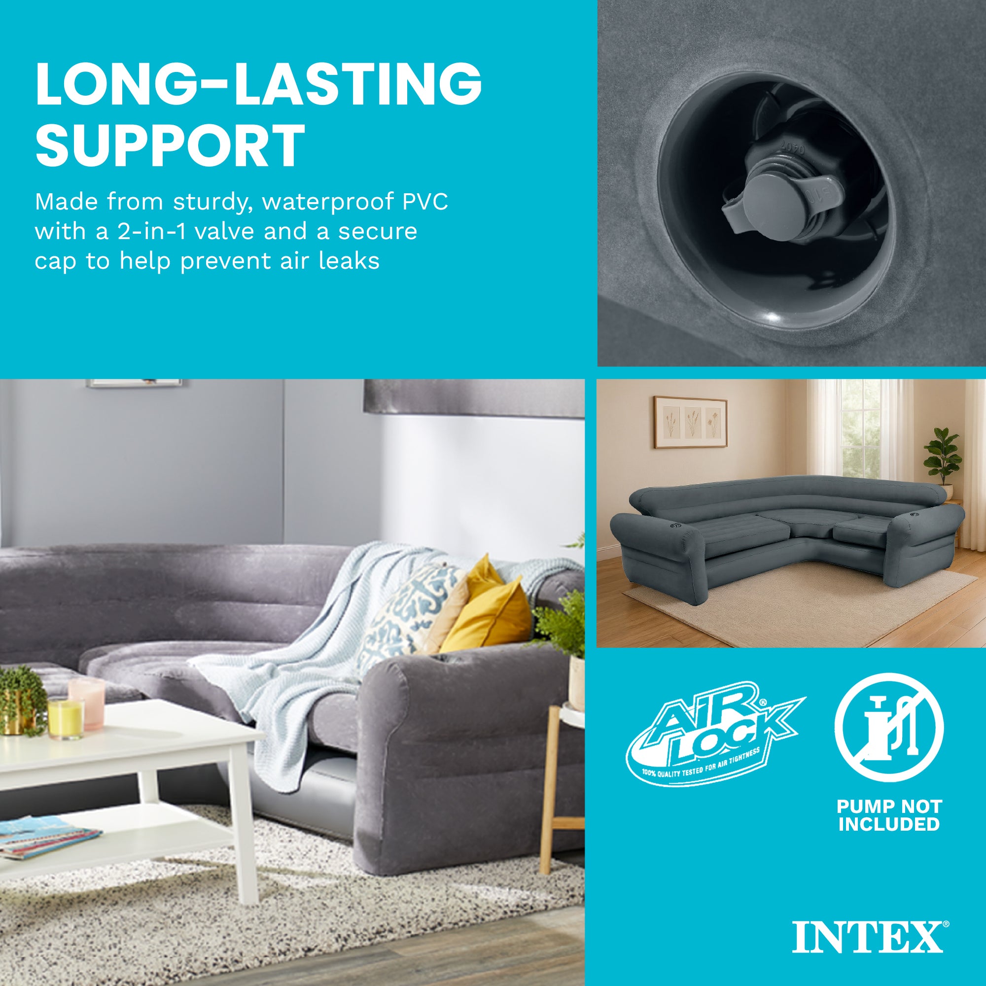 Intex Inflatable Corner Living Room Air Mattress Sectional Sofa Couch, Gray - VMInnovations