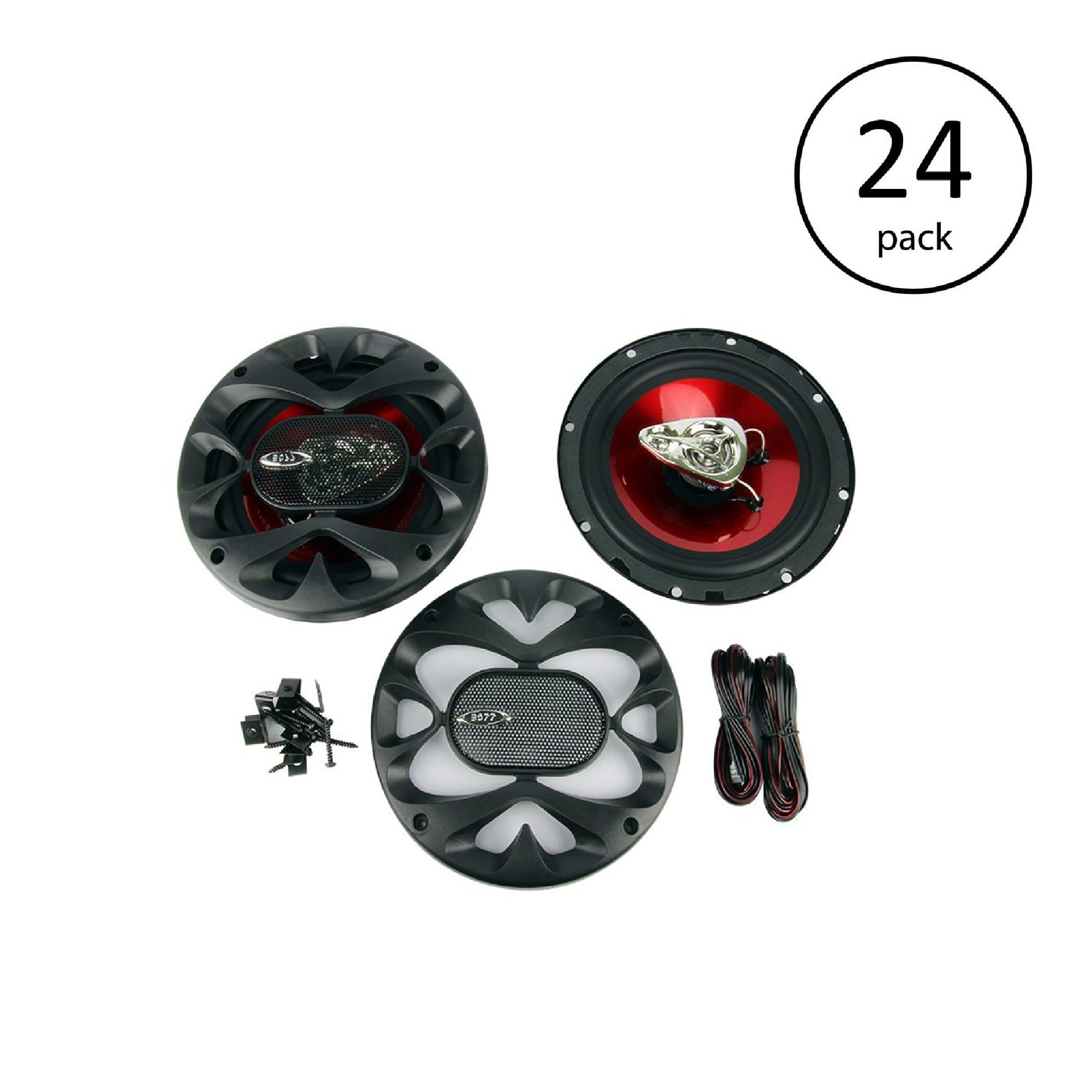 Boss 6.5 In 300 Watt 3-Way Car Coaxial Red Stereo Speakers (Pair) (24 Pack)