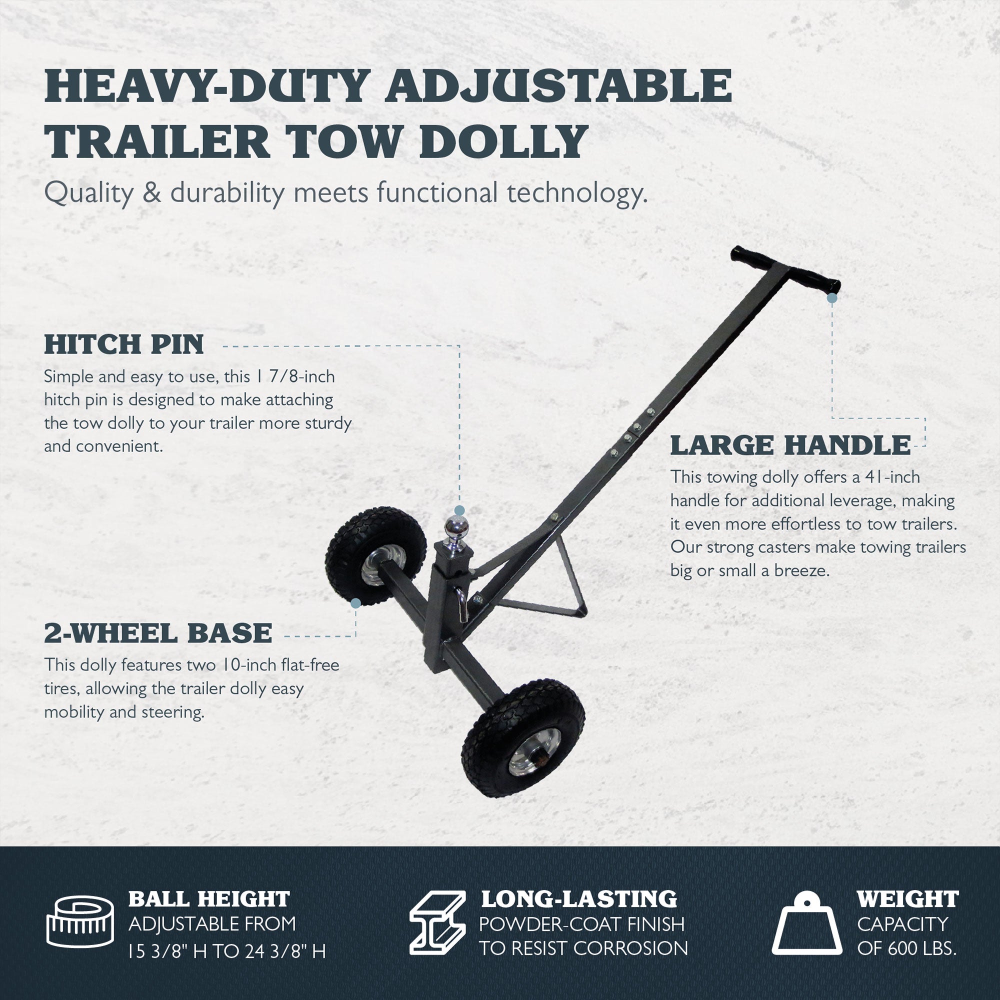 Tow Tuff TMD-600AFF Adjustable Steel 600 Pound Capacity Trailer Dolly (Open Box)