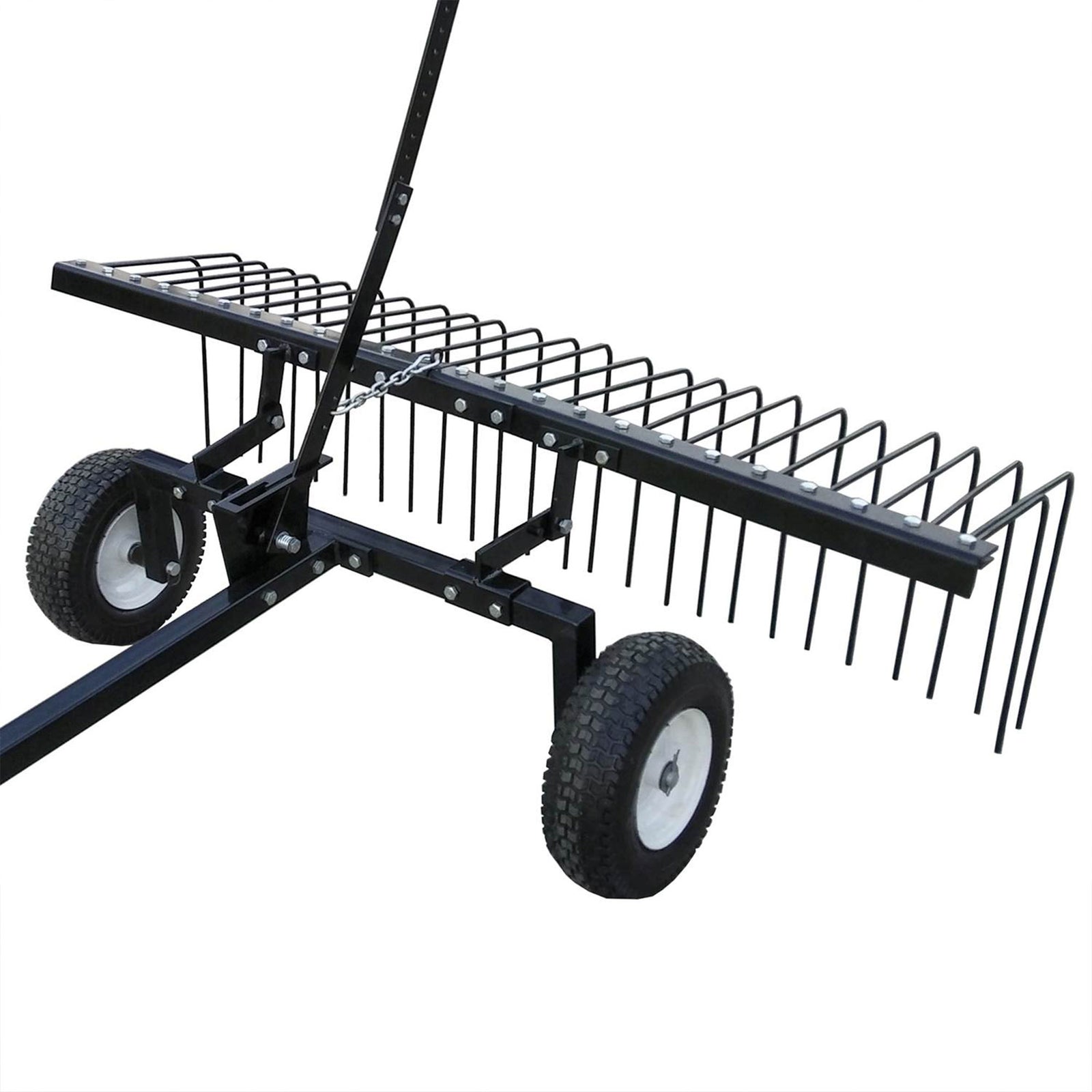 Yard Tuff 60" ATV Tow Behind Steel Lawn Landscape Rake w/ Wheels & Handle - VMInnovations