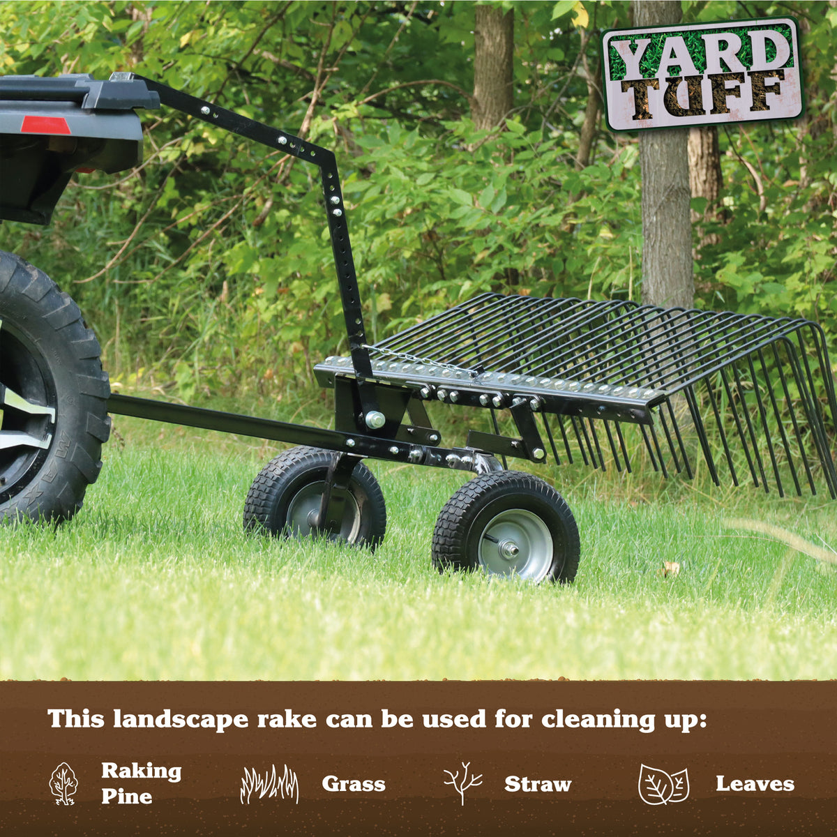 Yard Tuff 60" ATV Tow Steel Lawn Landscape Rake w/Wheels & Handle (Open Box)